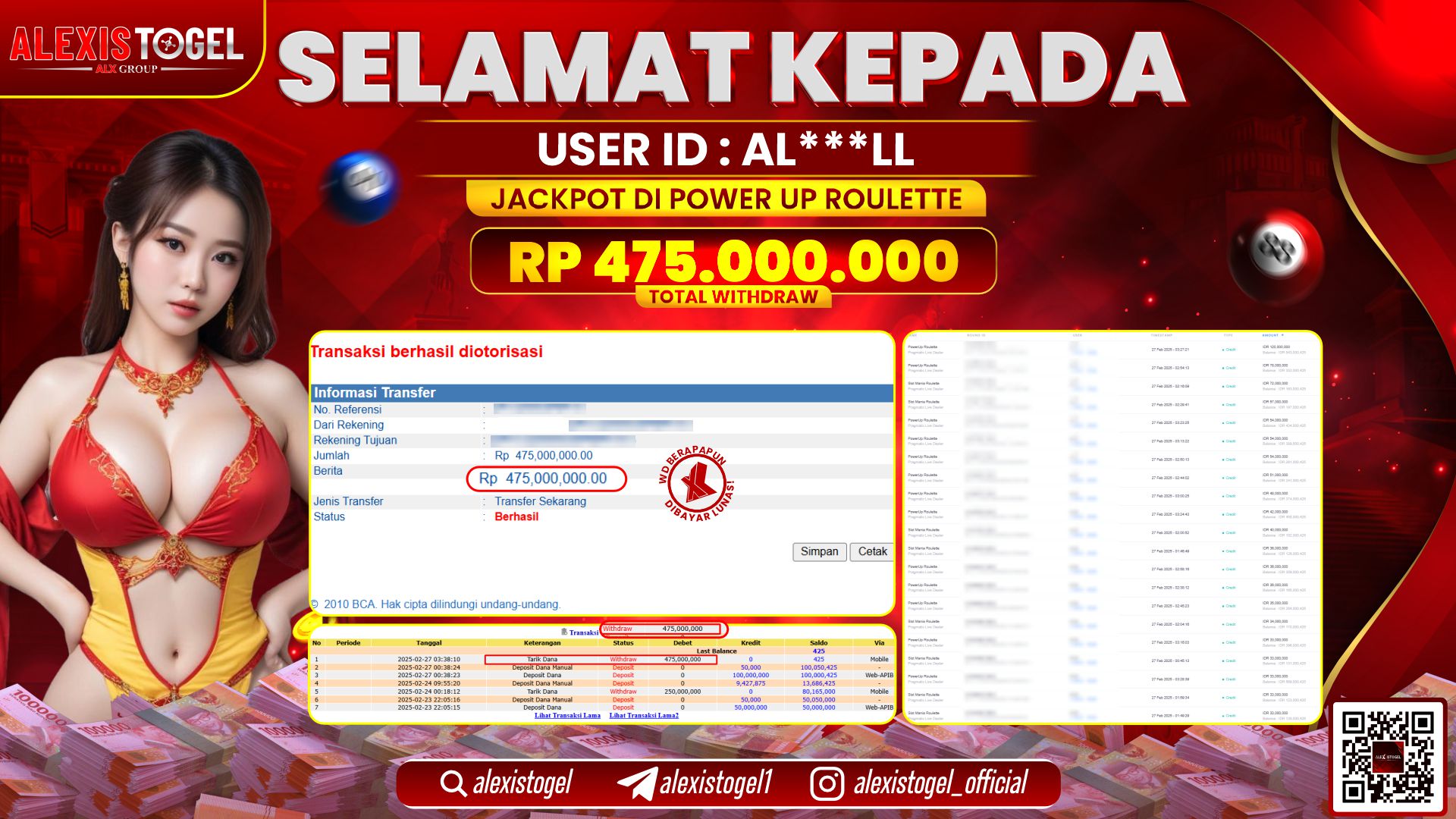 ALEXISTOGEL di POWER UP ROULETTE RP.475.000.000 LUNAS