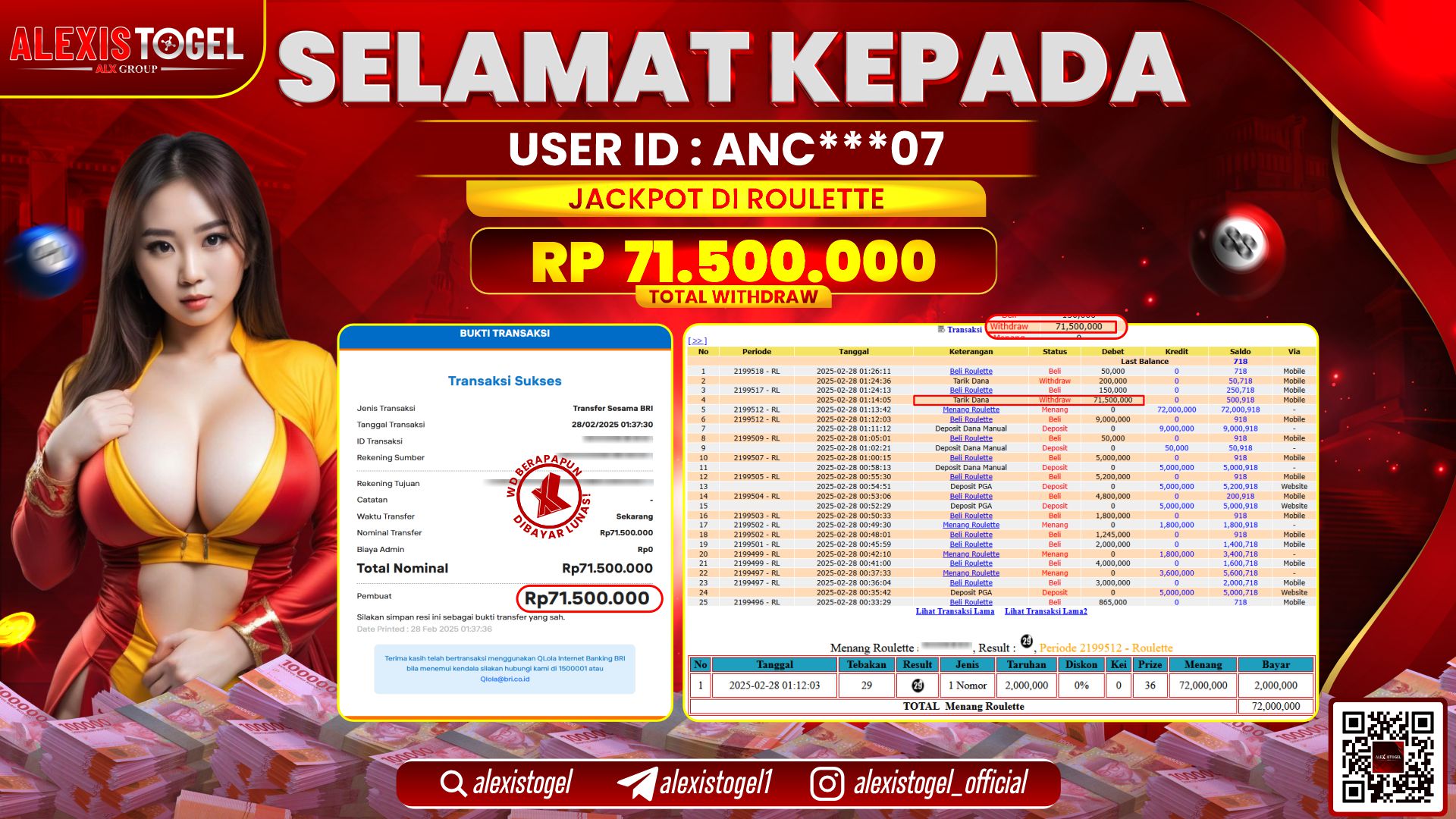 ALEXISTOGEL di CASINO ROULETTE RP.71.500.000 LUNAS