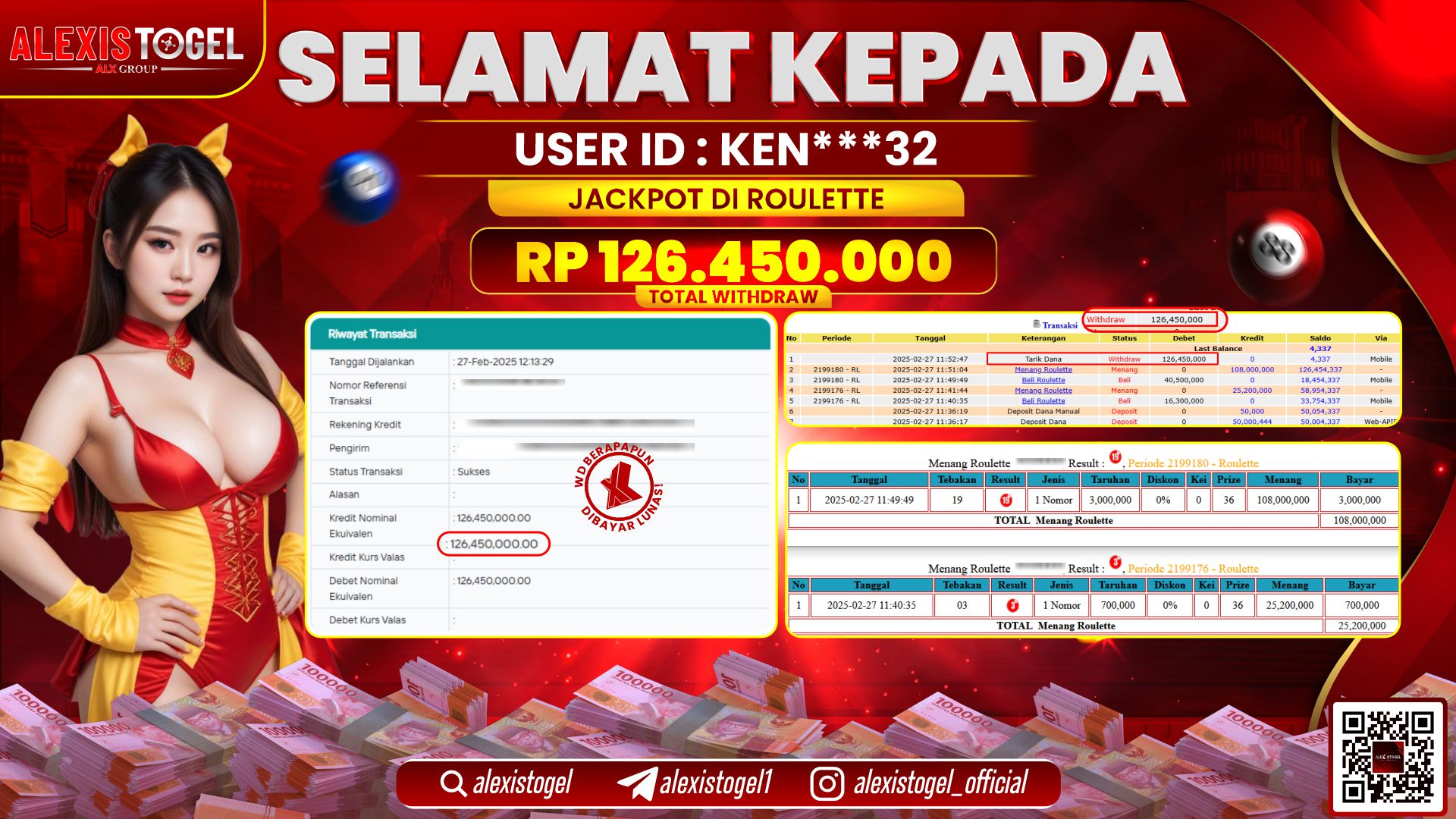 ALEXISTOGEL di LIVE CASINO ROULETTE RP.126.450.000 LUNAS