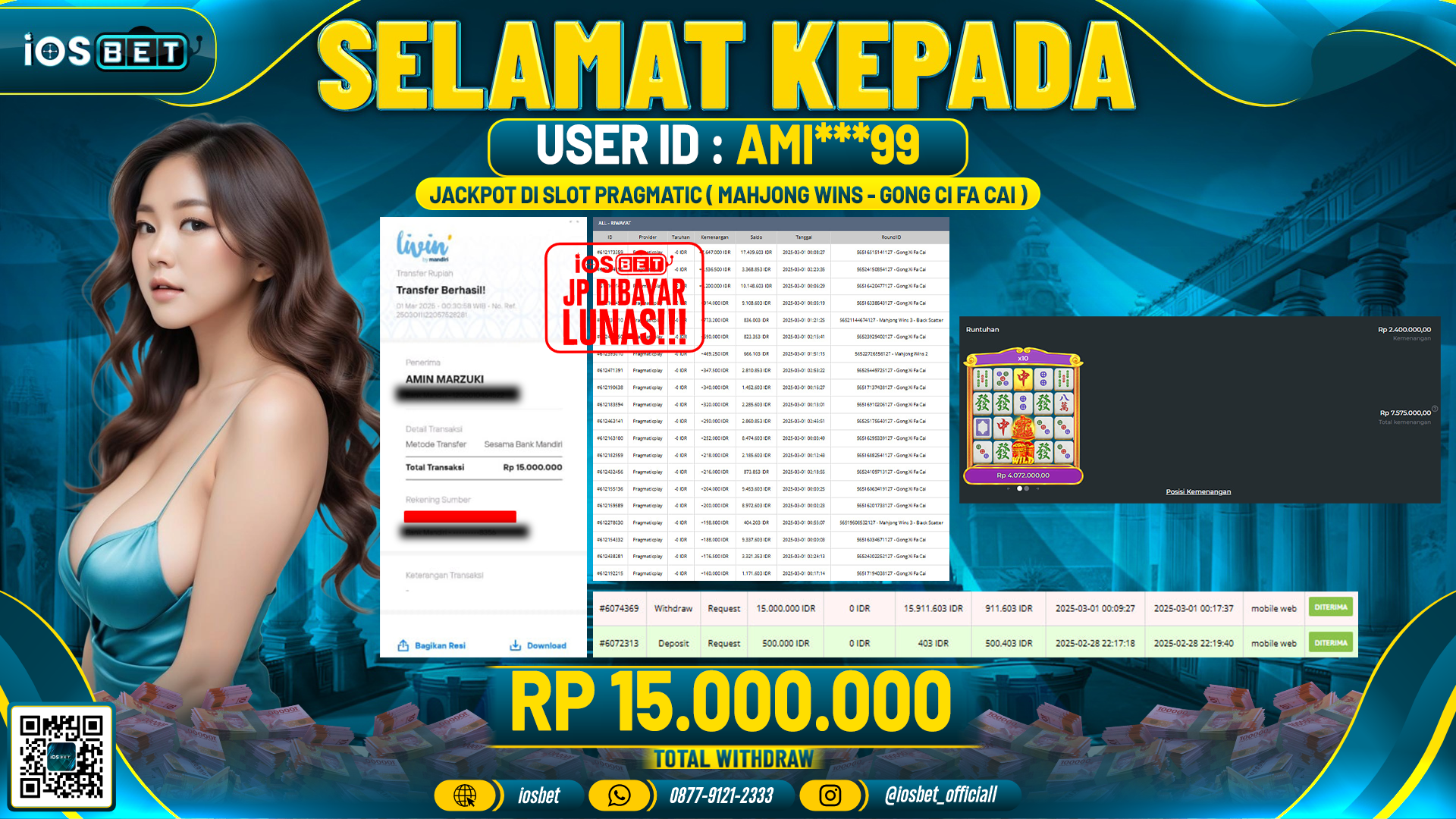 Bukti Pembayaran LUNAS SLOT GAME GACOR Rp.15.000.000,-