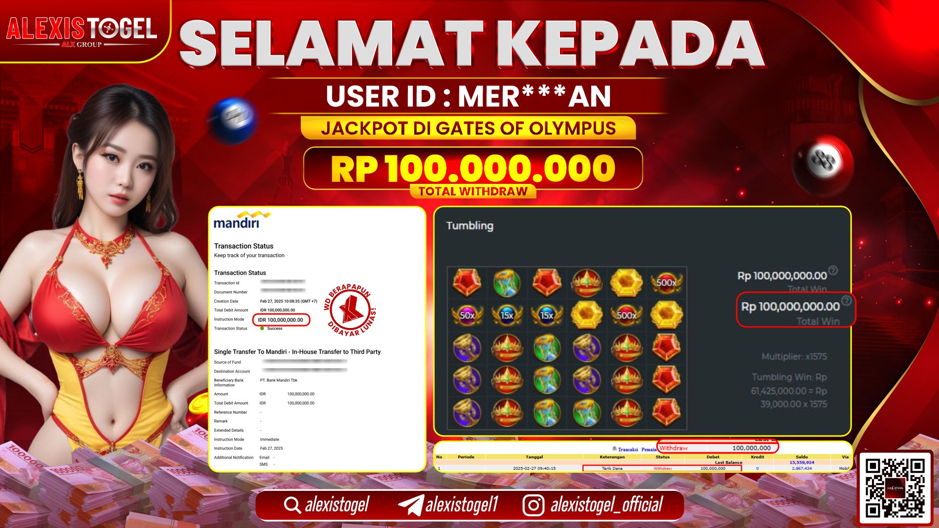 ALEXISTOGEL di SLOT GATES OF OLYMPUS RP.100.000.000 LUNAS