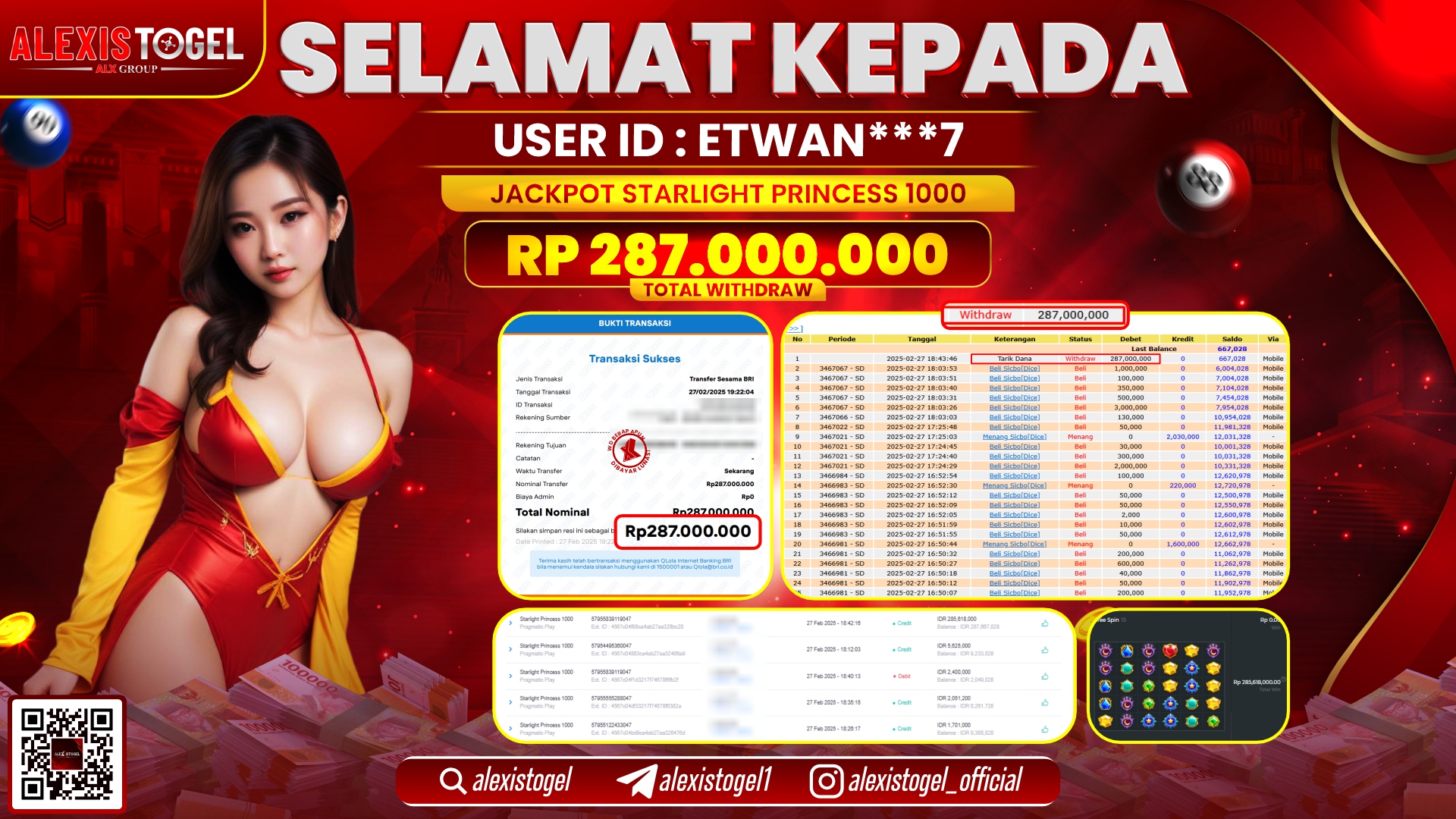 ALEXISTOGEL di SLOT STARLIGHT PRINCESS RP.287.000.000 LUNAS