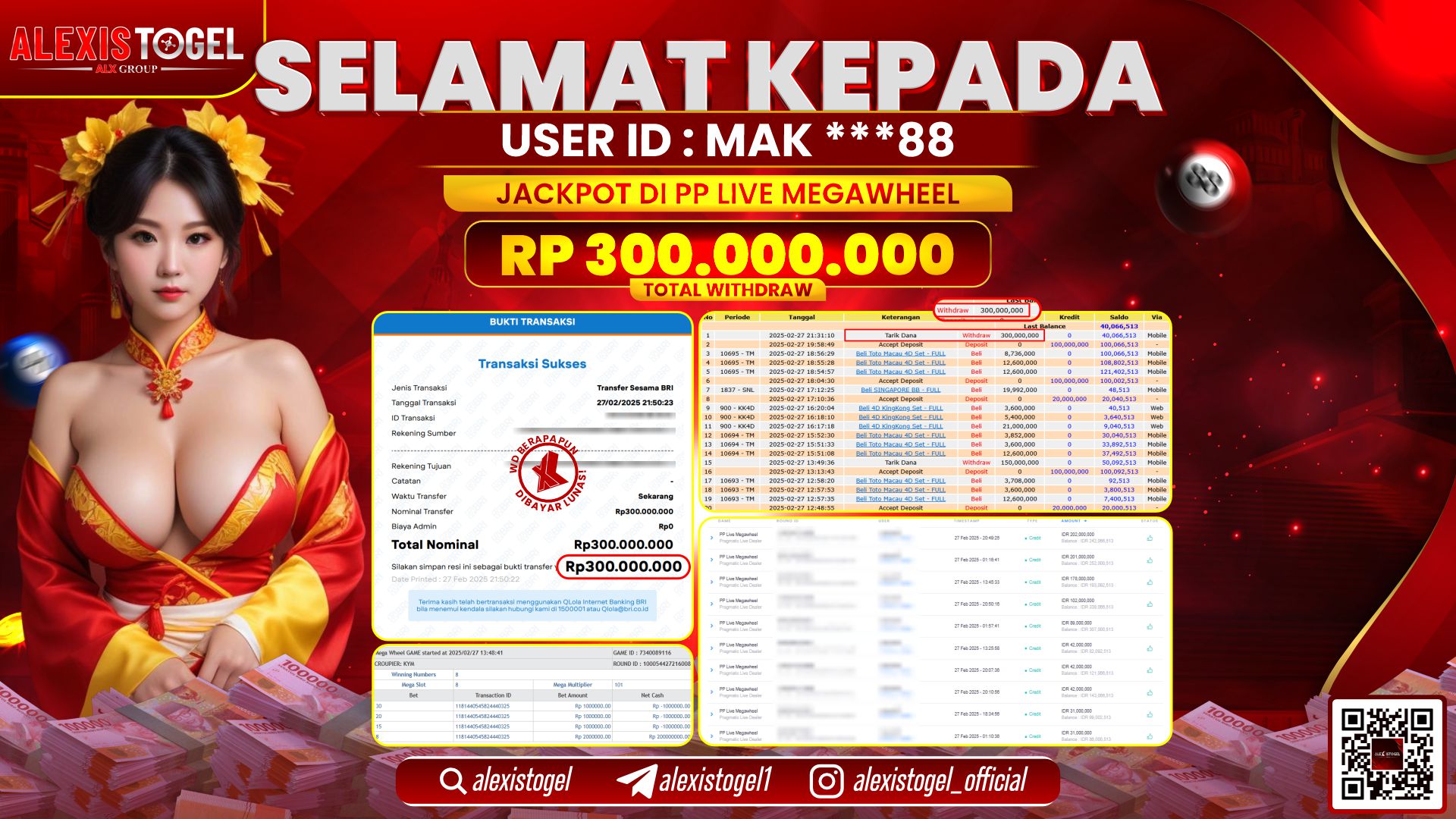 ALEXISTOGEL di PP LIVE MEGAWHEEL RP.300.000.000 LUNAS