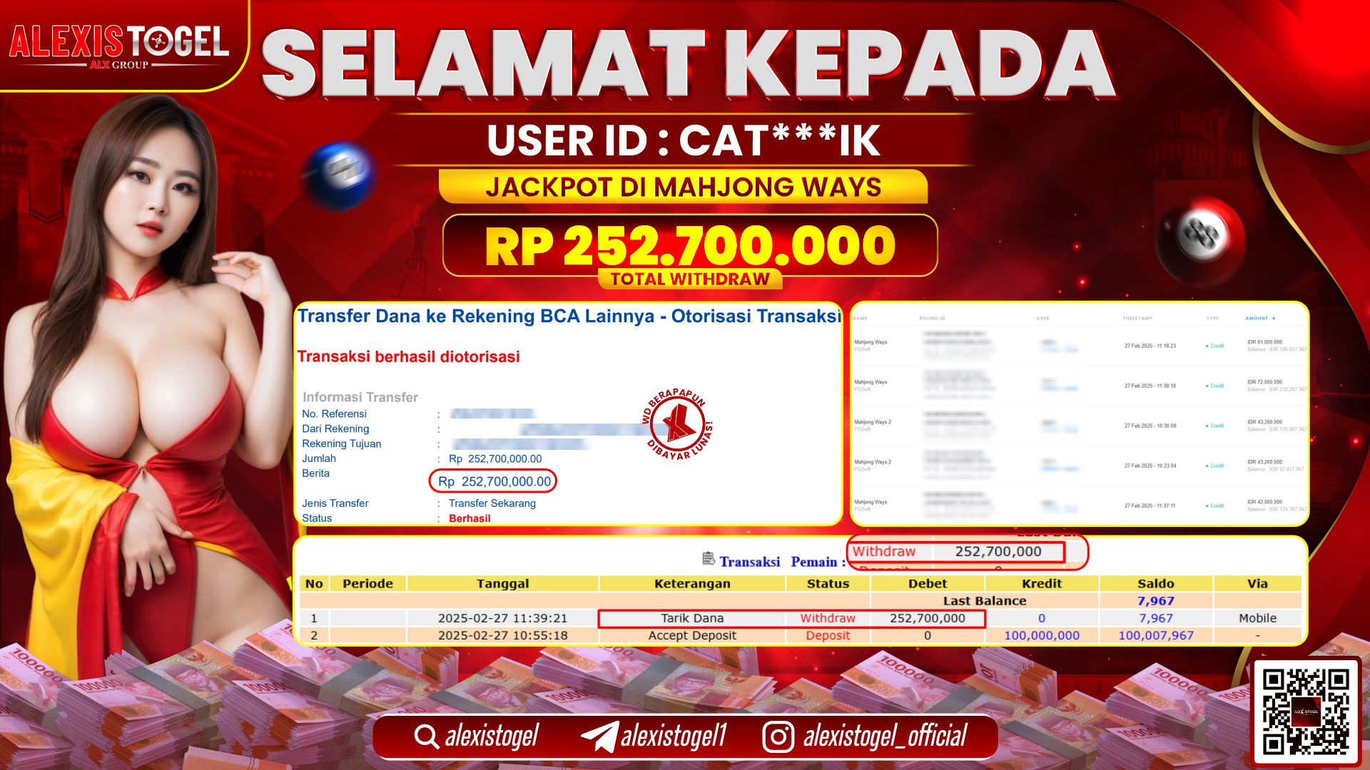 ALEXISTOGEL di SLOT MAHJONG WAYS RP.252.700.000 LUNAS