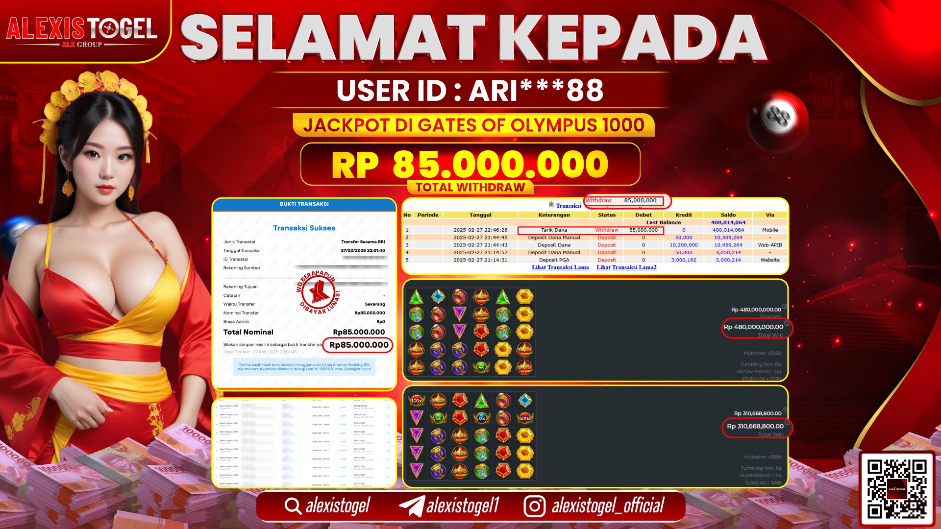 ALEXISTOGEL di SLOT GATES OF OLYMPUS RP.85.000.000 LUNAS