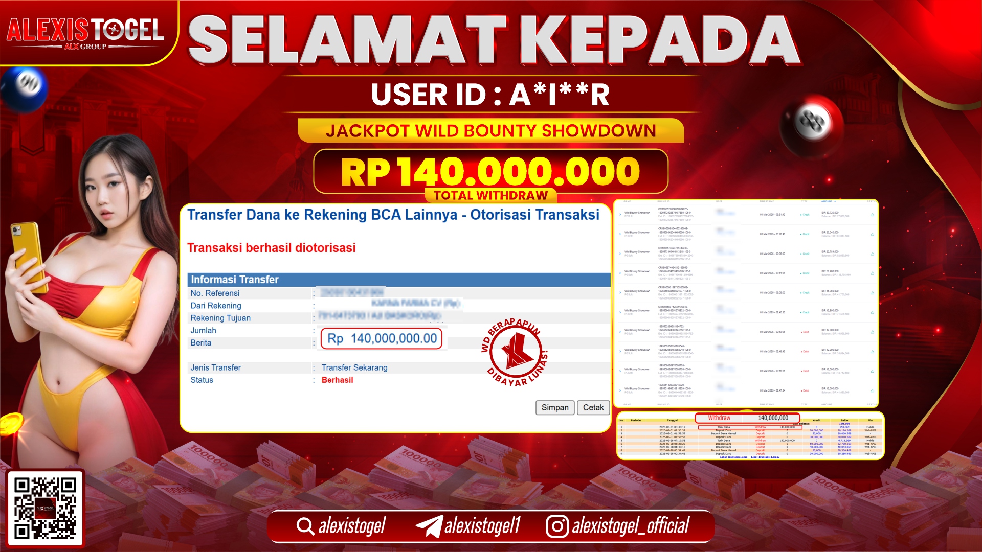 ALEXISTOGEL di SLOT WILD BOUNTY RP.140.000.000 LUNAS