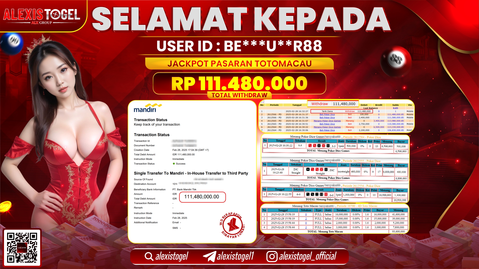 ALEXISTOGEL di TOGEL TOTOMACAU POOLS RP.111.480.000 LUNAS