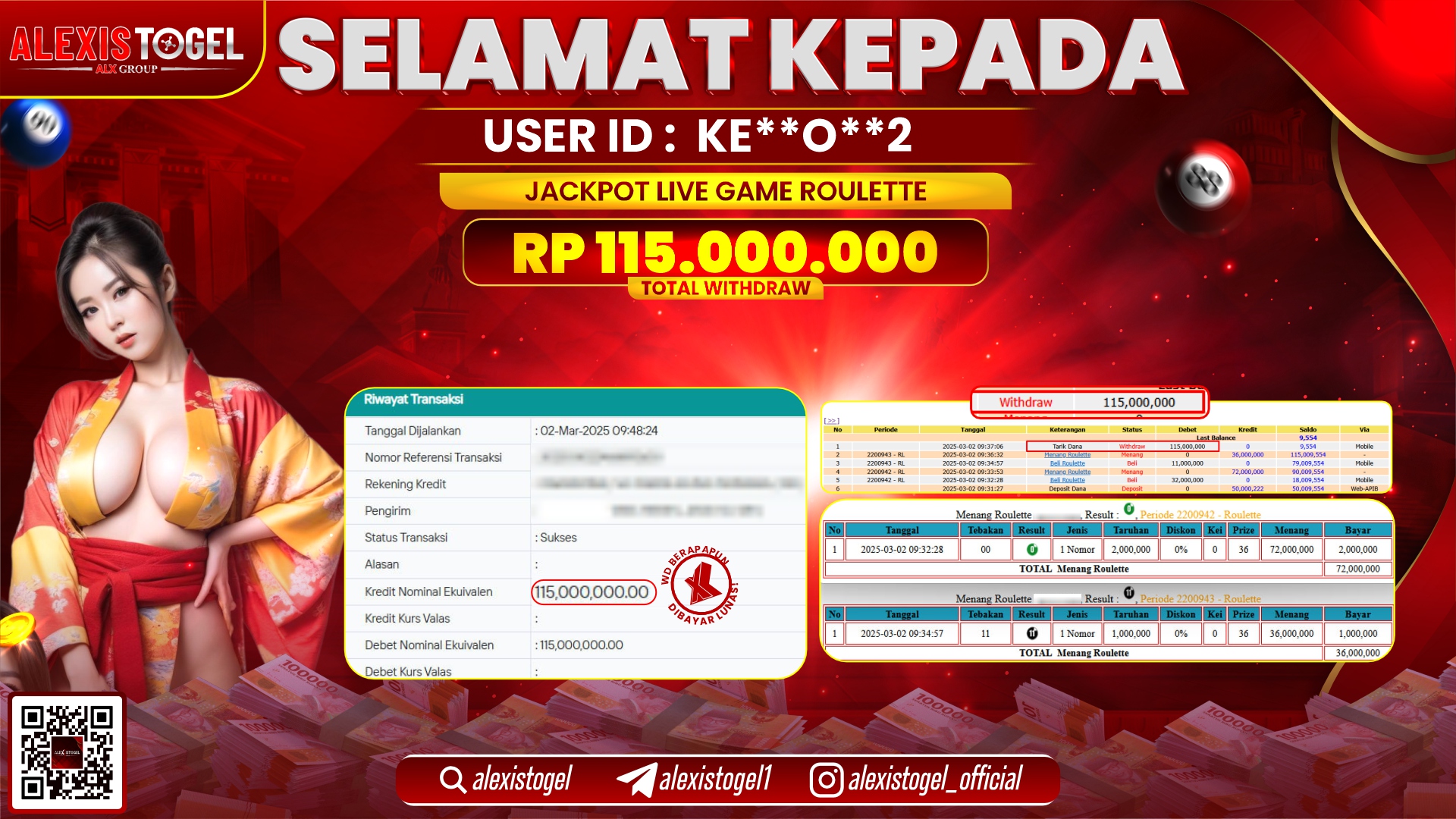 ALEXISTOGEL di LIVE GAME ROULETTE RP.115.000.000 LUNAS