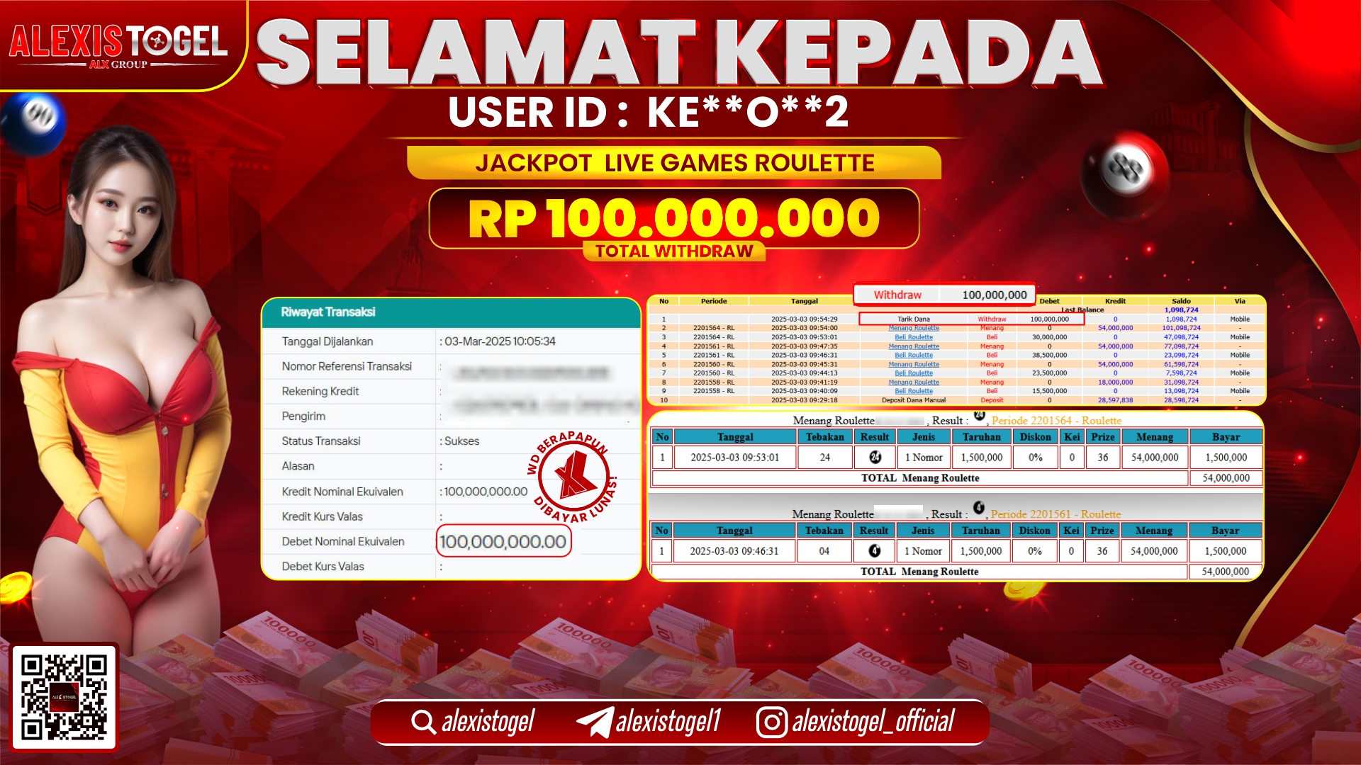 ALEXISTOGEL di LIVE GAMES ROULETTE RP.100.000.000 LUNAS