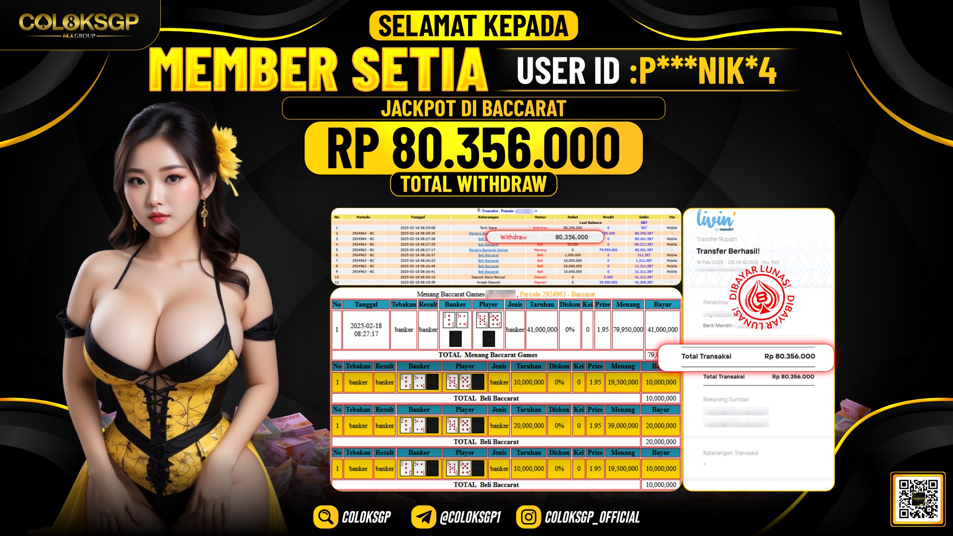 COLOKSGP JACKPOT LIVE CASINO RP 80.356.000 LUNAS