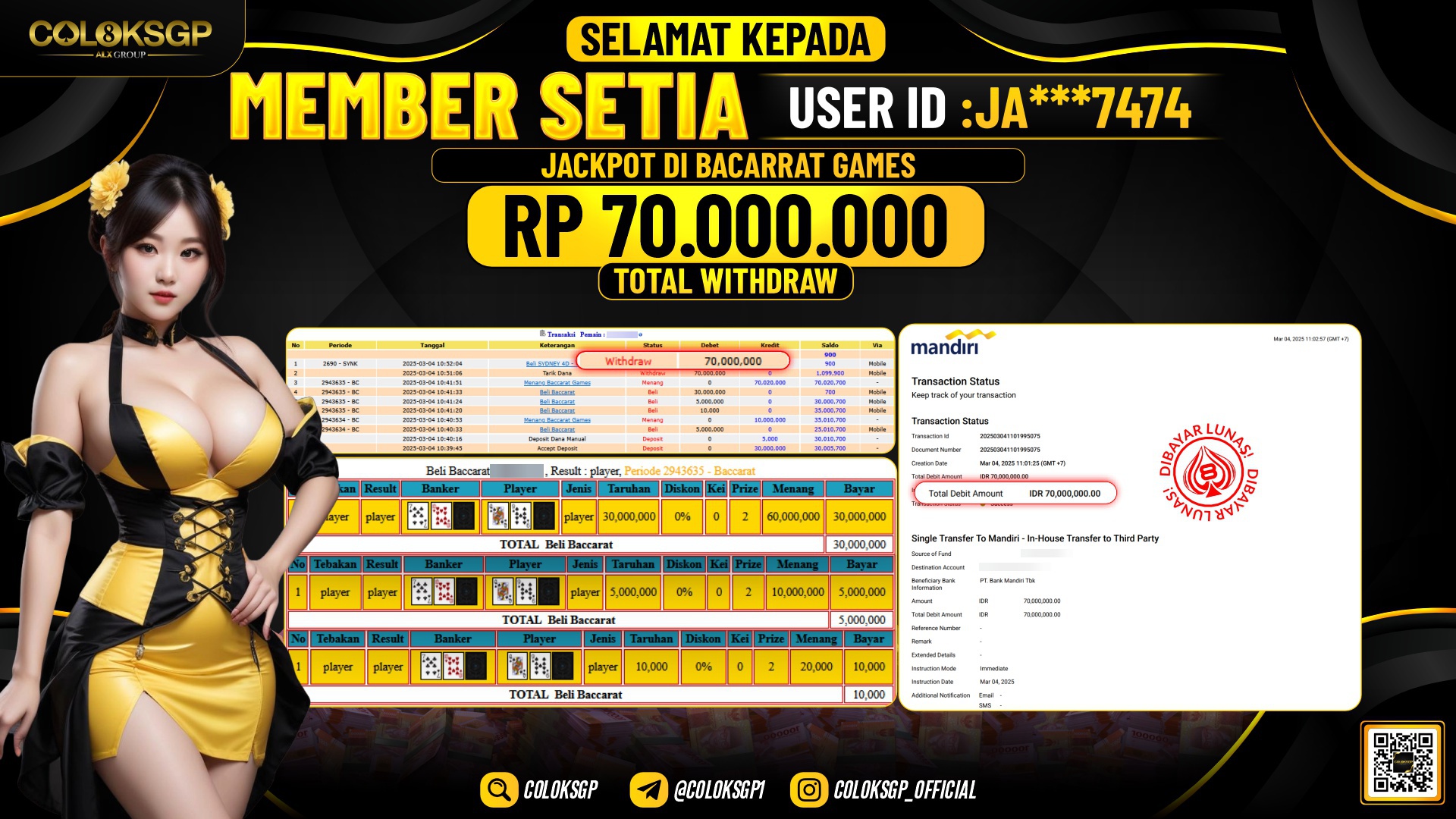 COLOKSGP JACKPOT LIVE CASINO RP 70.000.000 LUNAS