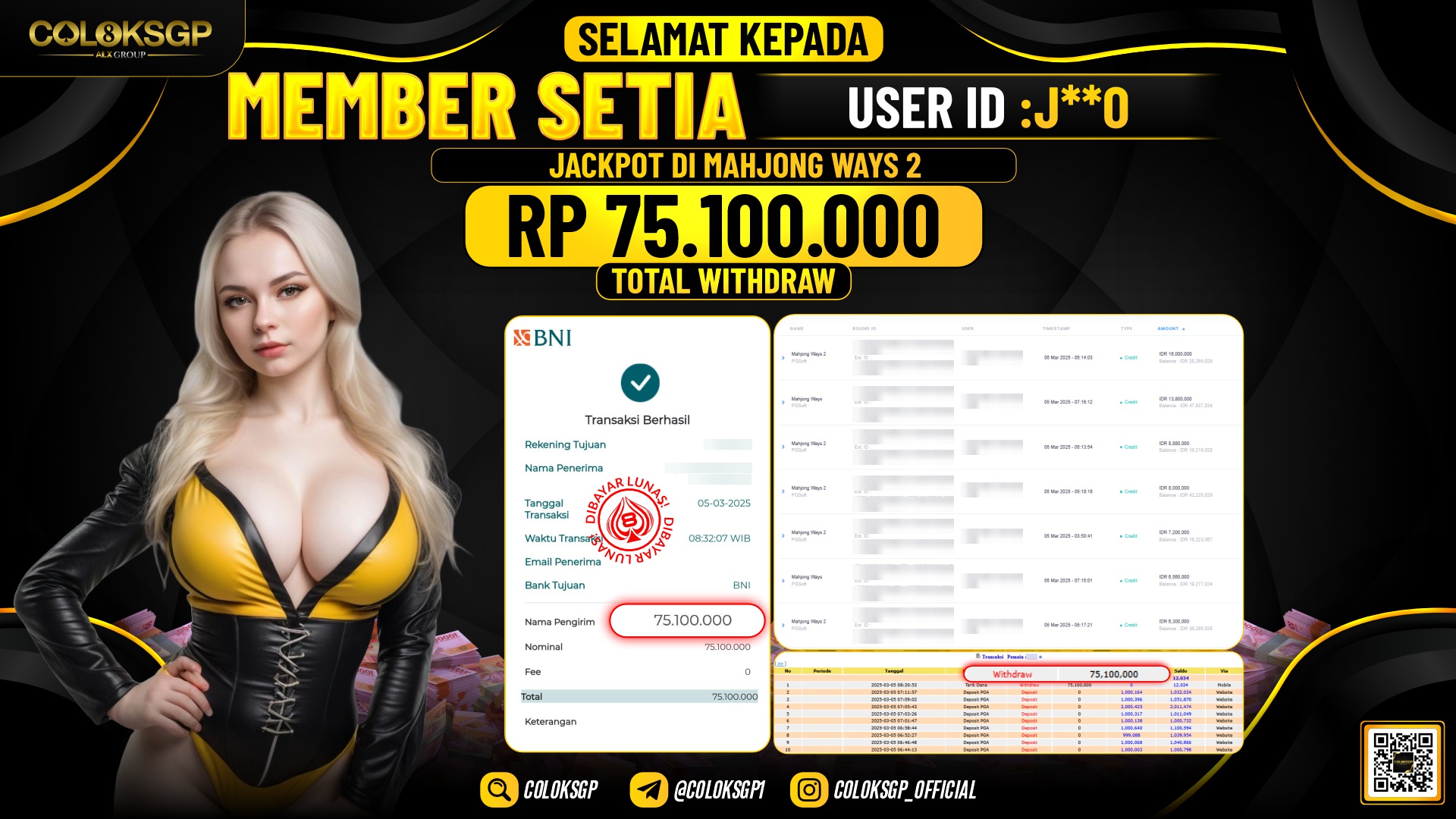COLOKSGP JACKPOT SLOT GAMES RP 75.100.000 LUNAS
