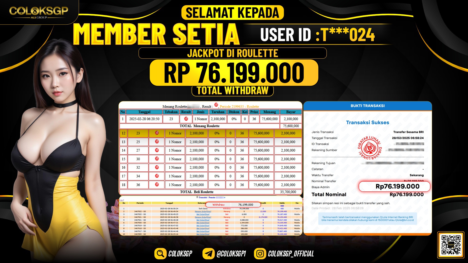 COLOKSGP JACKPOT ROULETTE RP 76.199.000 LUNAS