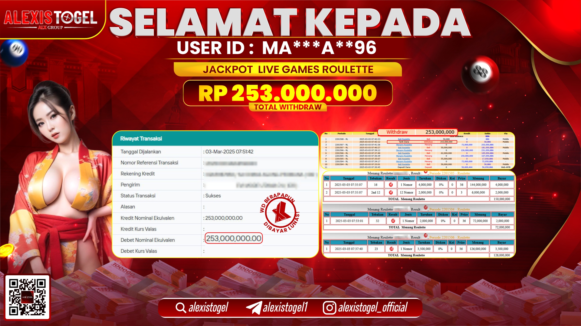 ALEXISTOGEL di LIVE GAME ROULETTE RP.253.000.000 LUNAS
