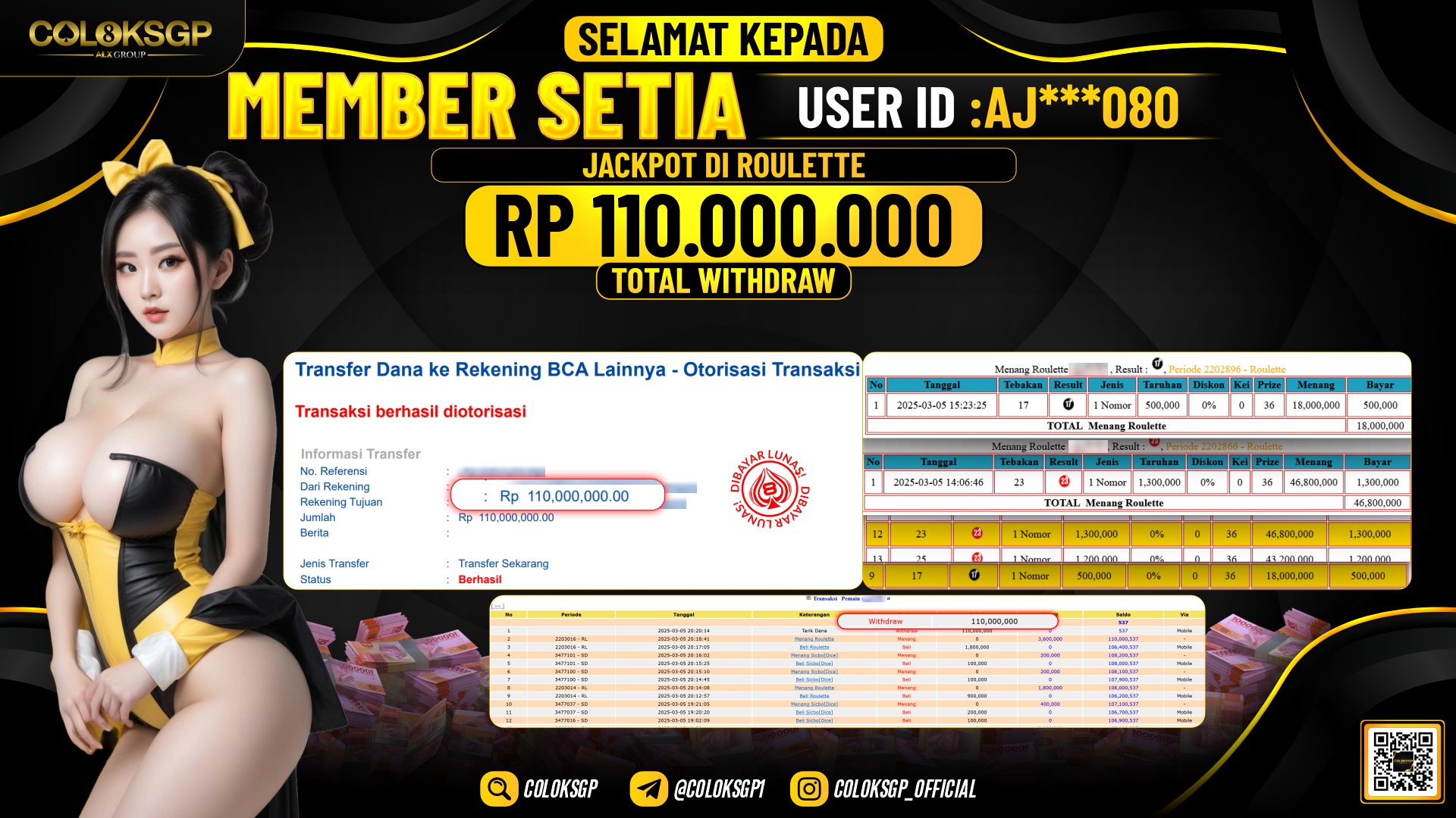 COLOKSGP JACKPOT ROULETTE RP 110.000.000 LUNAS