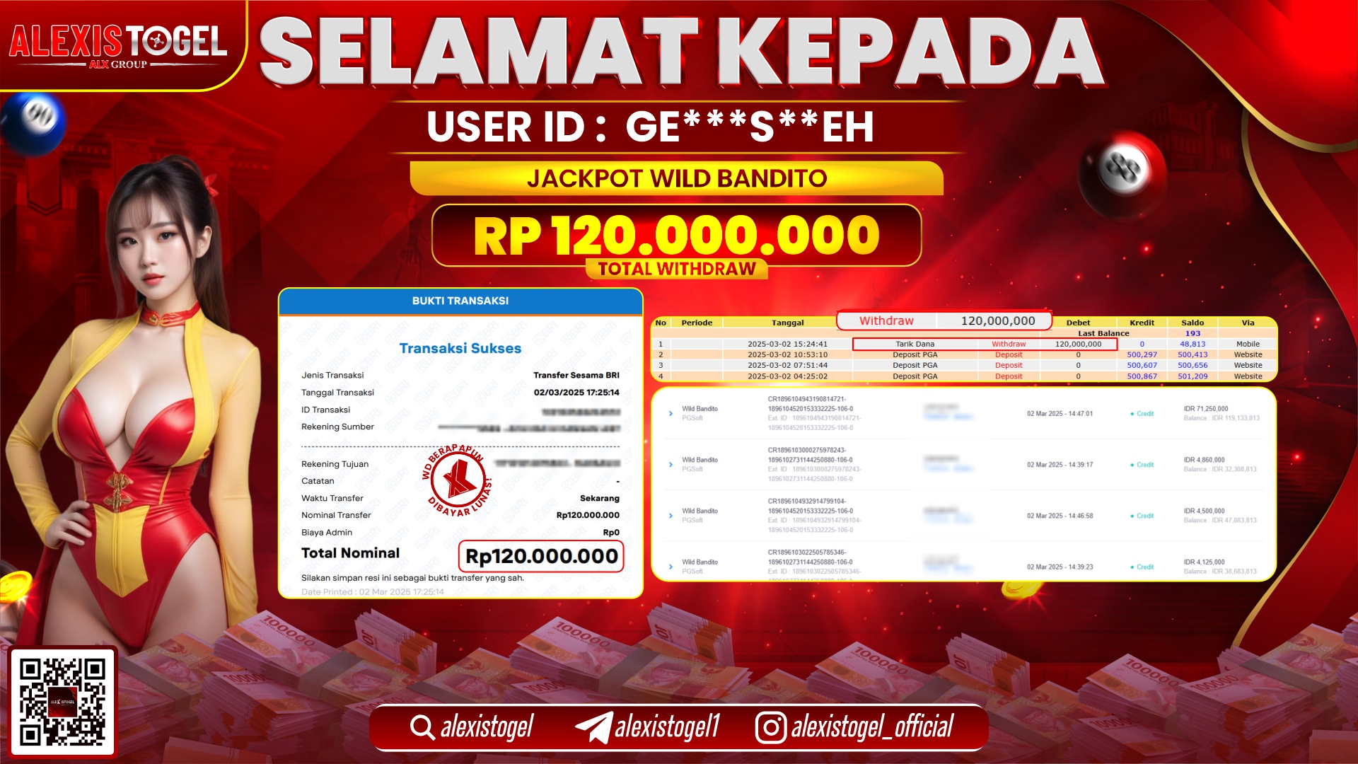 ALEXISTOGEL di SLOT WILD BANDITO RP.120.000.000 LUNAS