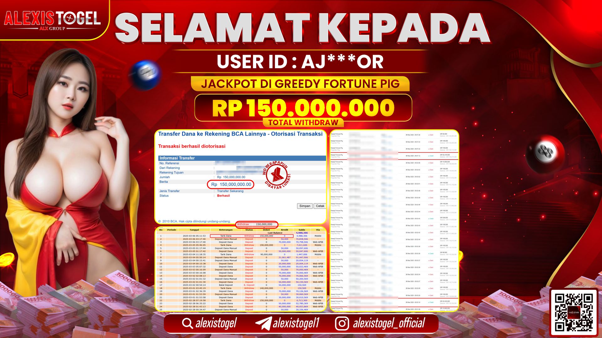 ALEXISTOGEL di SLOT GREEDY FORTUNE PIG RP.150.000.000 LUNAS