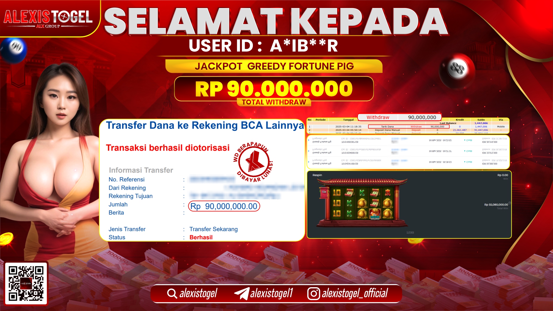 ALEXISTOGEL di SLOT GREEDY FORTUNE PIG RP.90.000.000 LUNAS