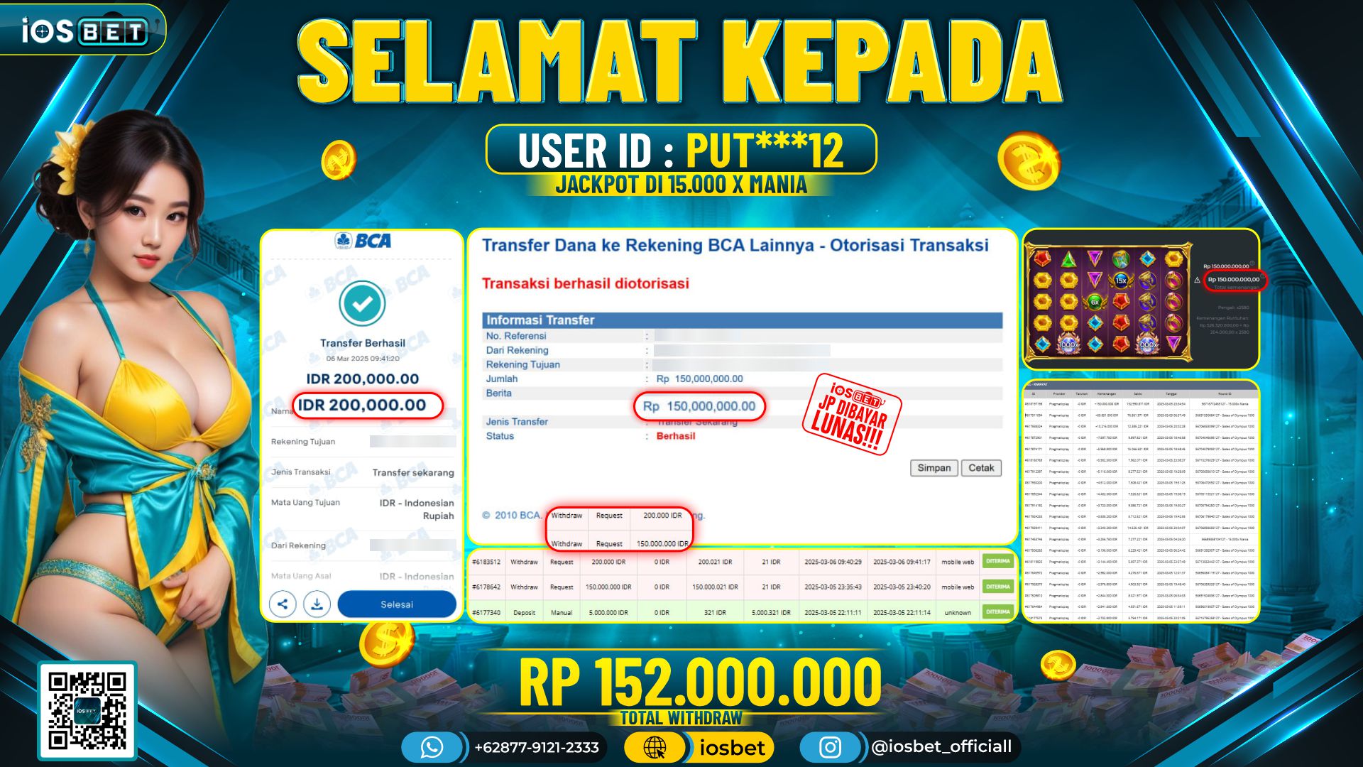 Bukti Pembayaran LUNAS SLOT GAME GACOR Rp.152.000.000,-