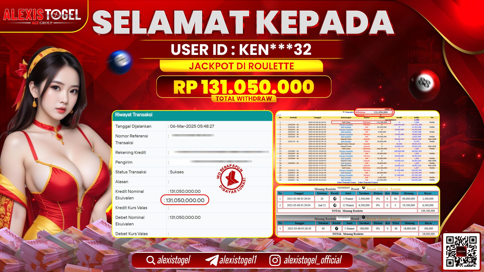 ALEXISTOGEL di CASINO ROULETTE RP.131.050.000 LUNAS