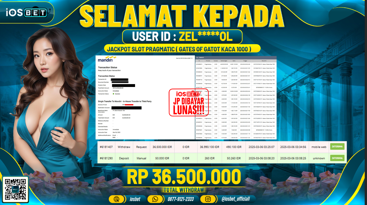 Bukti Pembayaran LUNAS SLOT GAME GACOR Rp.36.500.000,-