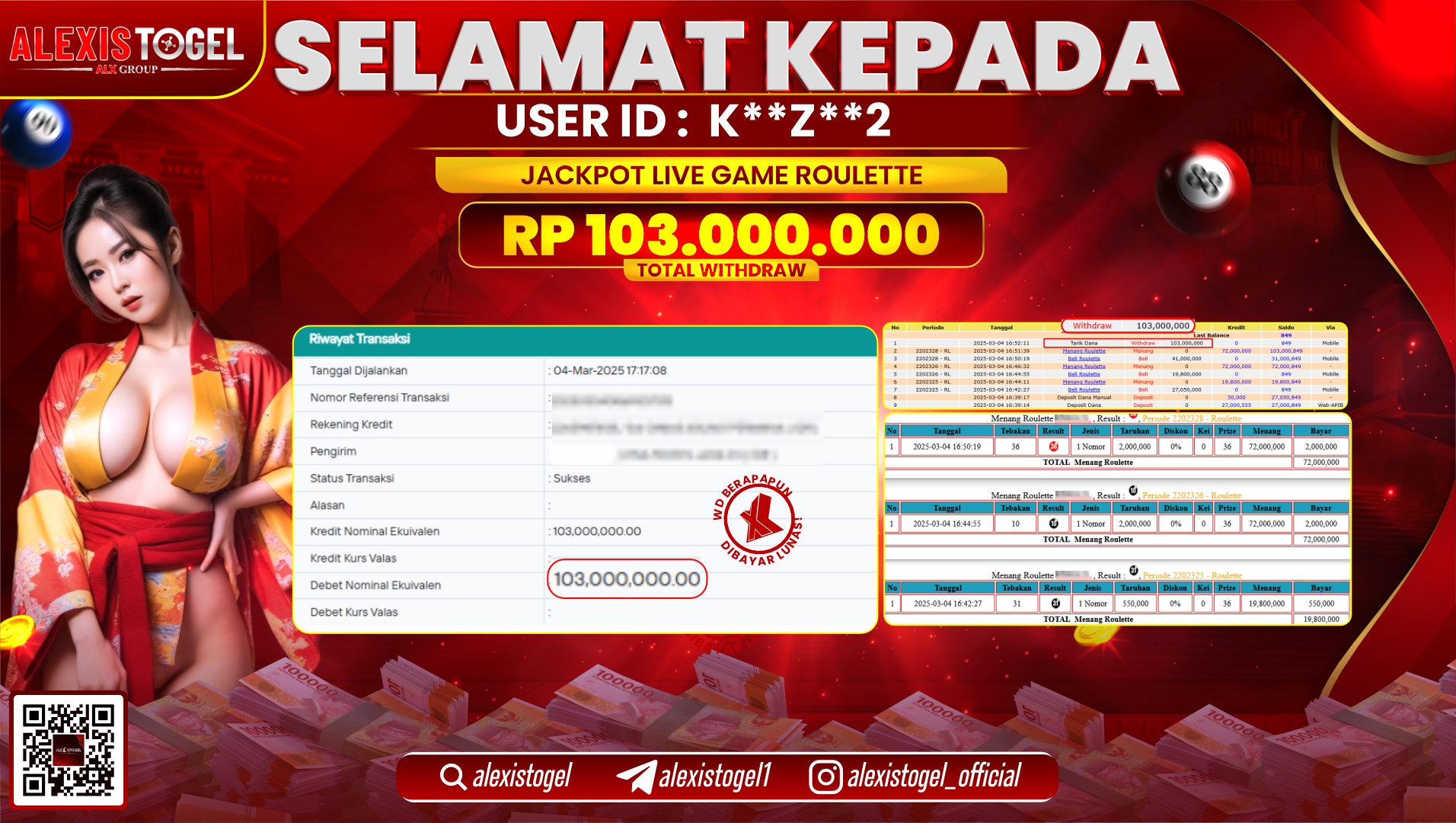 ALEXISTOGEL di LIVE GAME ROULETTE RP.103.000.000 LUNAS