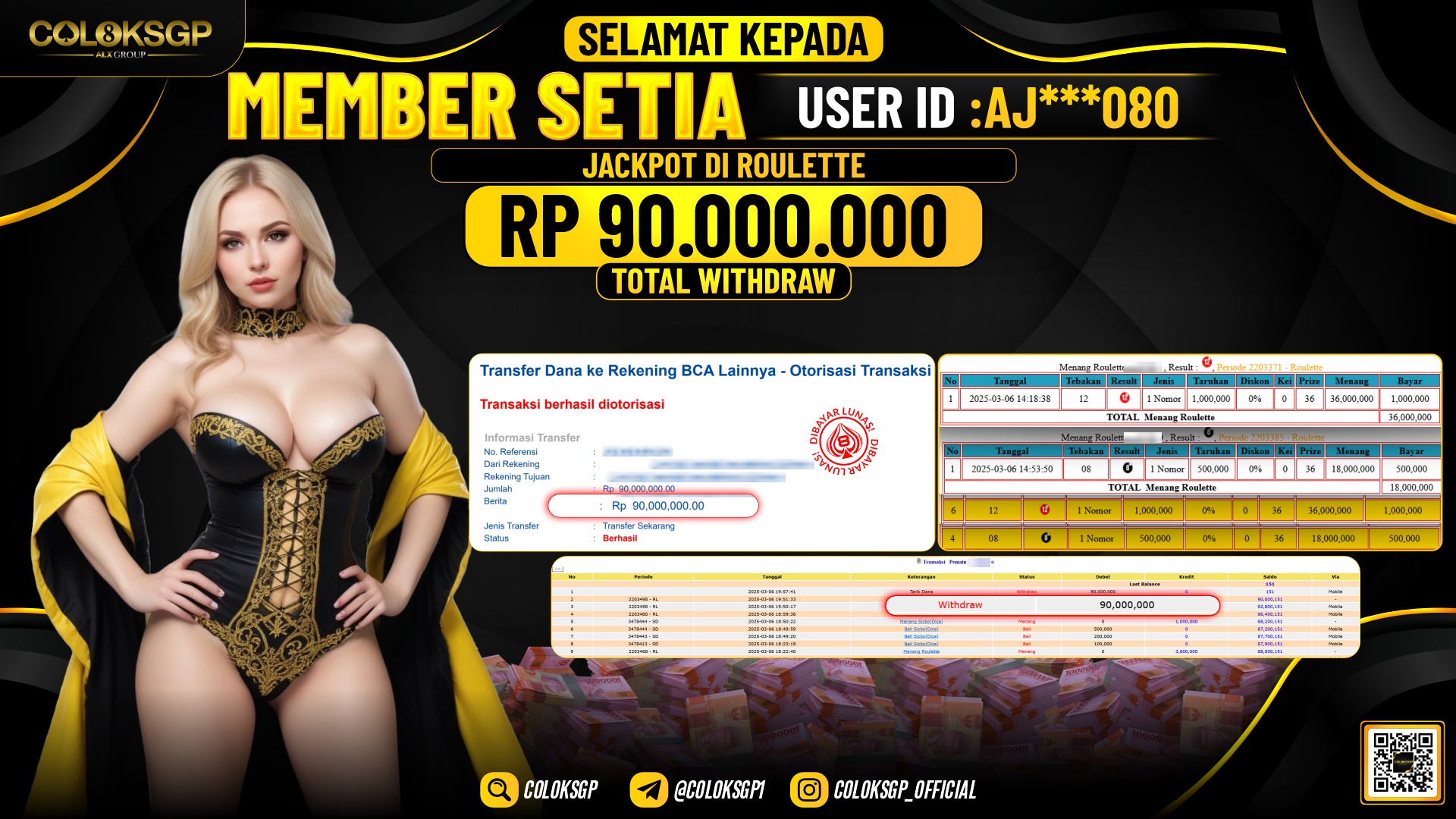 COLOKSGP JACKPOT ROULETTE RP 90.000.000 LUNAS