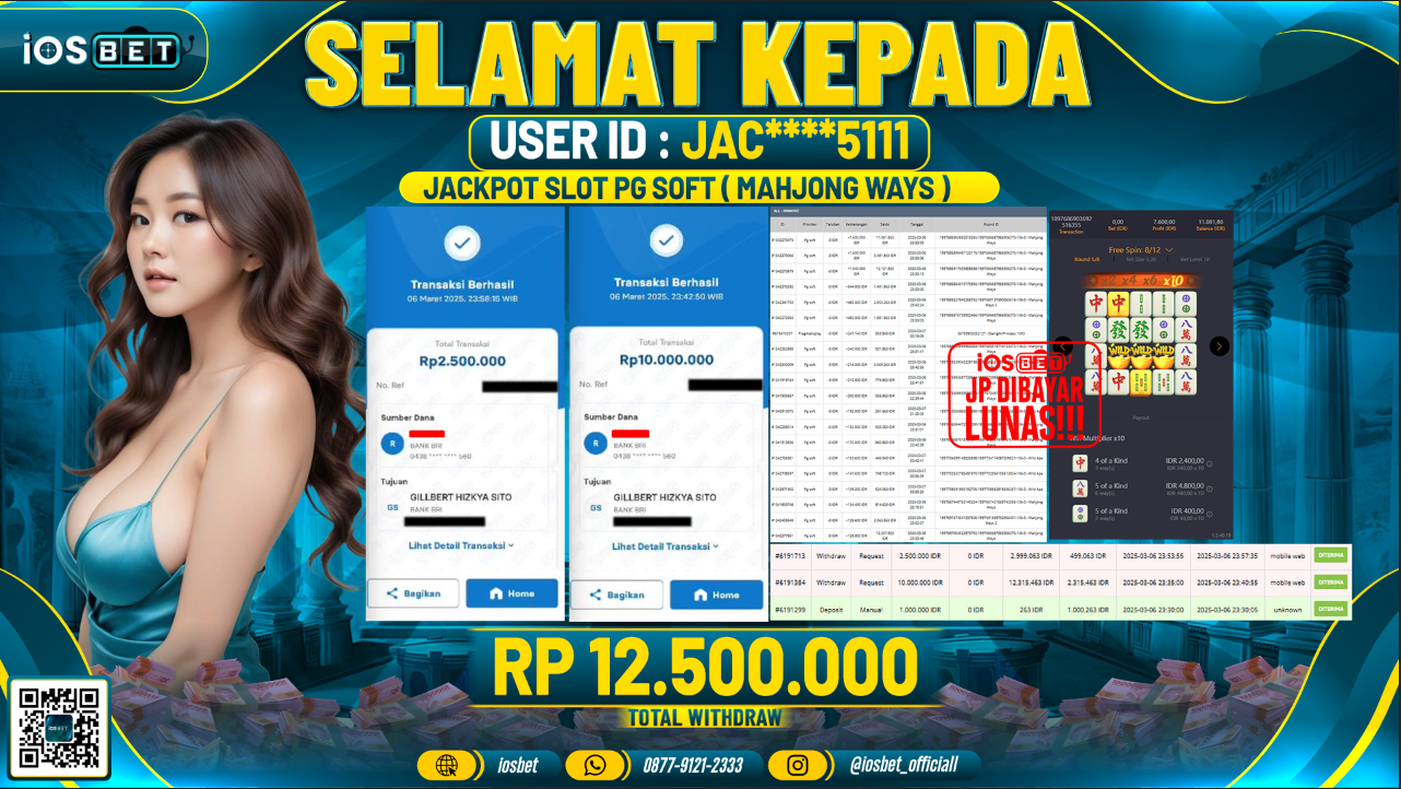 Bukti Pembayaran LUNAS SLOT GAME GACOR Rp.12.500.000,-