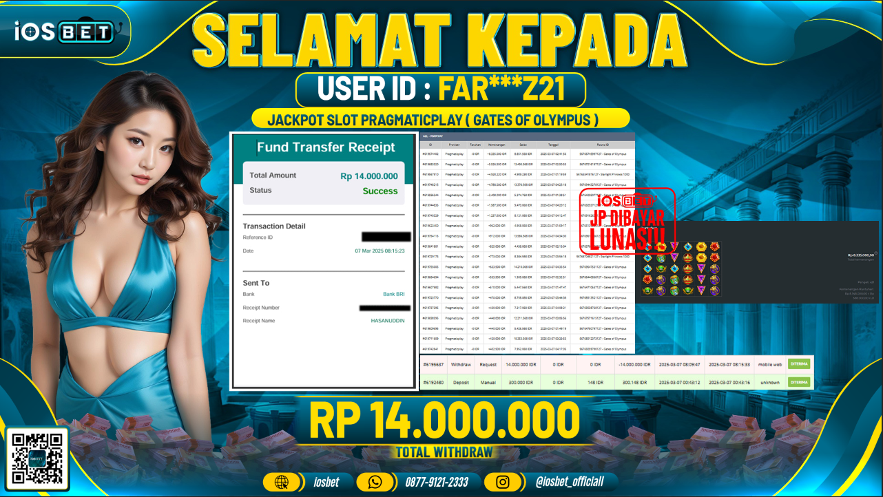 Bukti Pembayaran LUNAS SLOT GAME GACOR Rp.14.000.000,-