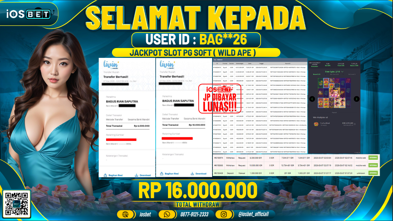 Bukti Pembayaran LUNAS SLOT GAME GACOR Rp.16.000.000,-
