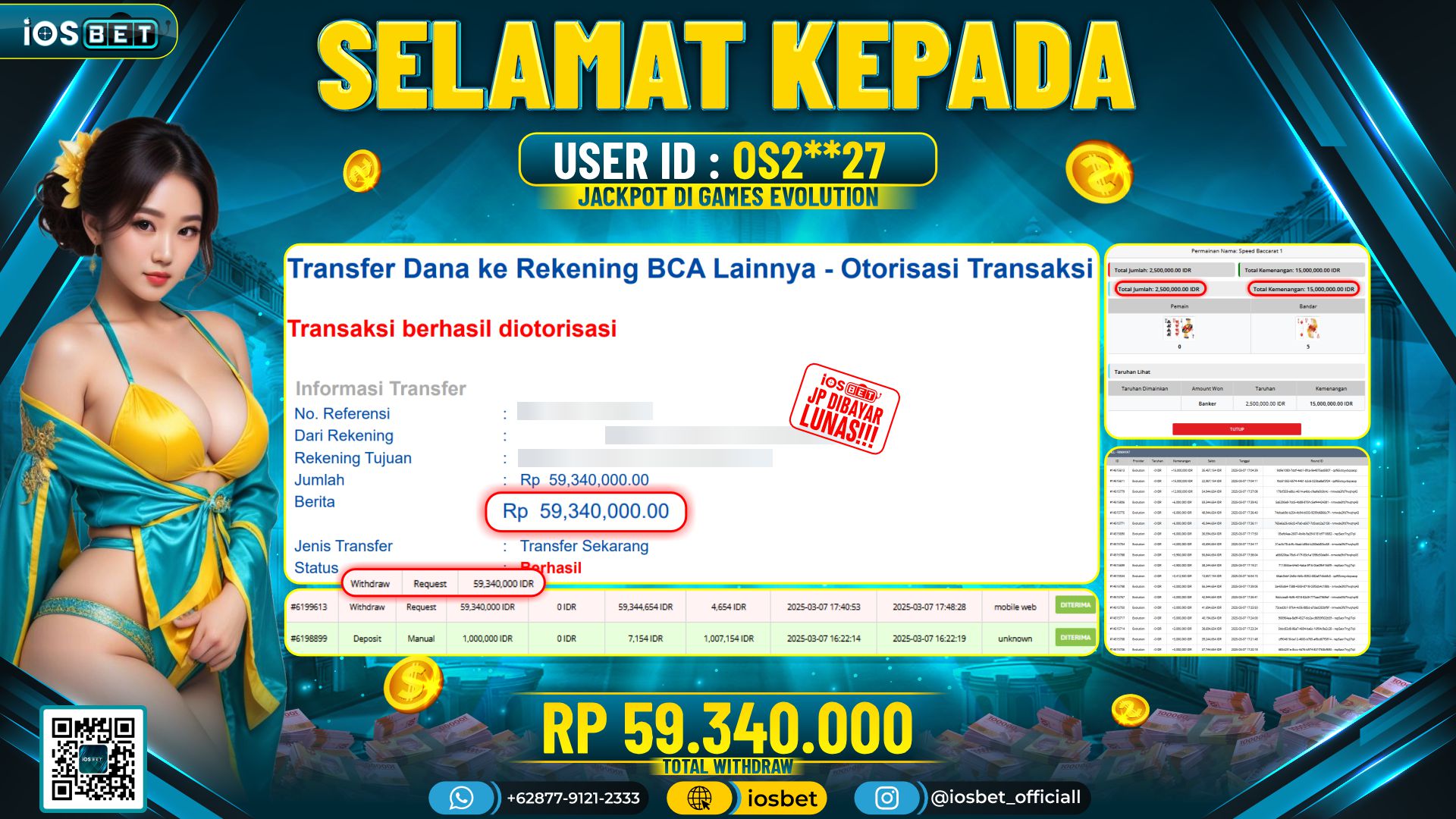 Bukti Pembayaran LUNAS LIVE GAME GACOR Rp.59.340.000,-