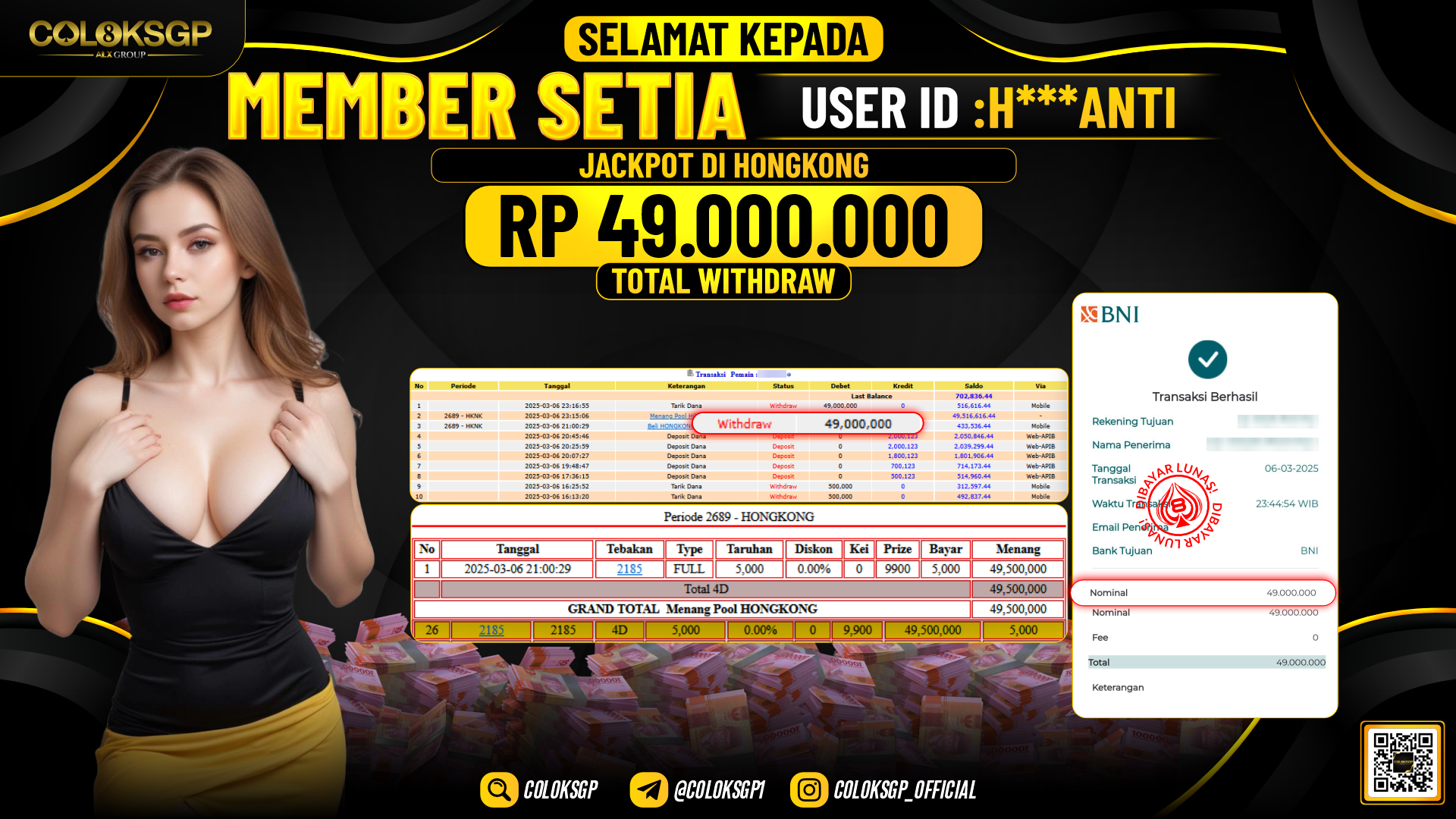 COLOKSGP JACKPOT HONGKONG RP 49.000.000 LUNAS