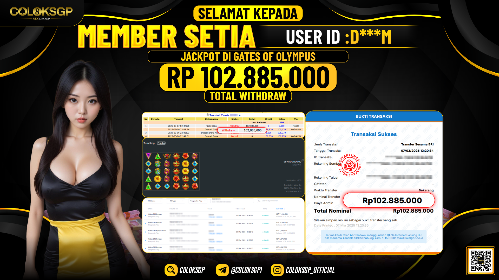 COLOKSGP JACKPOT SLOT GAMES RP 102.885.000 LUNAS