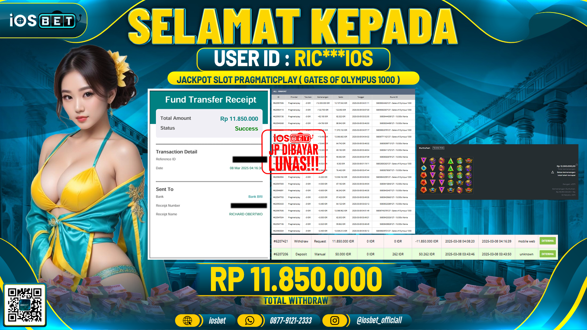 Bukti Pembayaran LUNAS SLOT GAME GACOR Rp.11.850.000,-