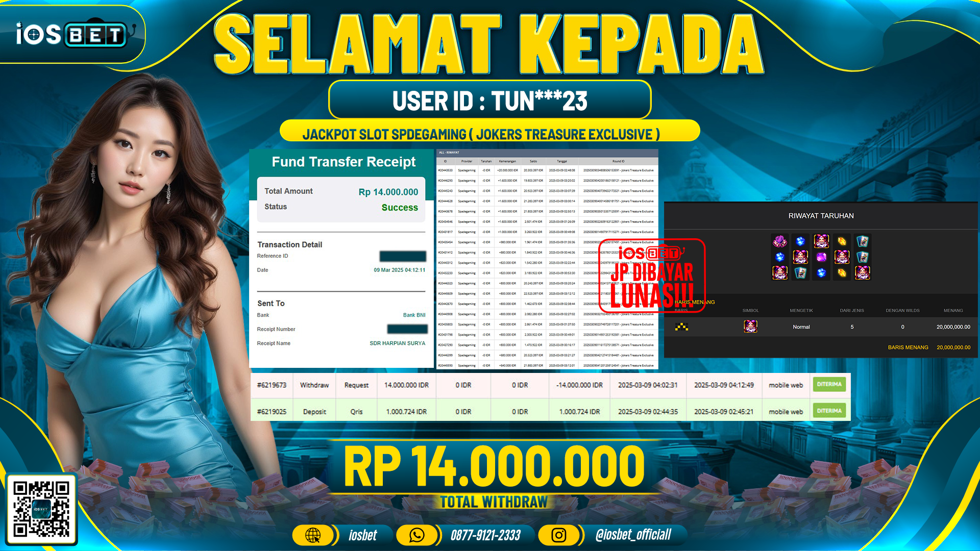 Bukti Pembayaran LUNAS SLOT GAME GACOR Rp.14.000.000,-