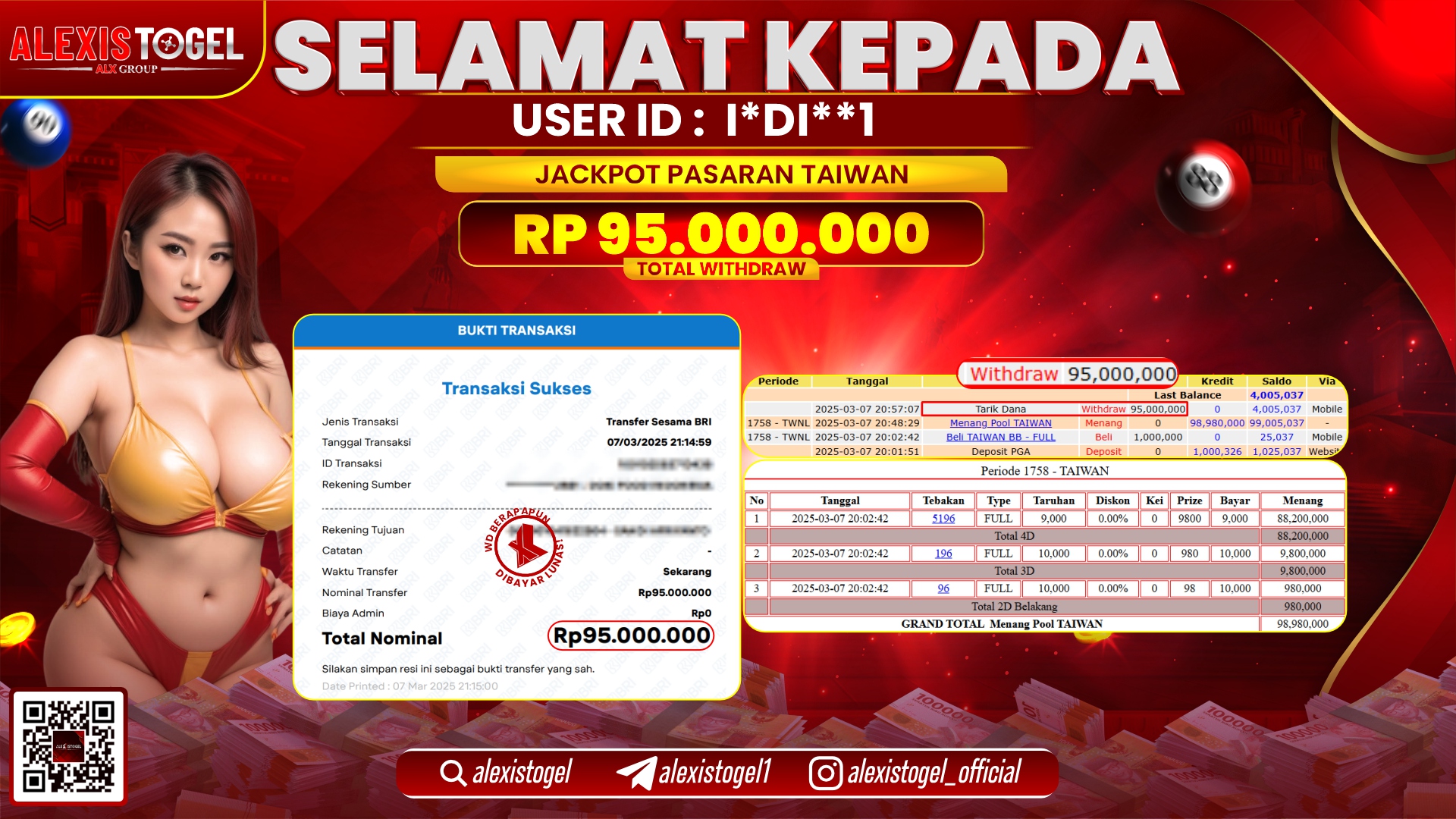 ALEXISTOGEL di TOGEL PASARAN TAIWAN RP.95.000.000 LUNAS