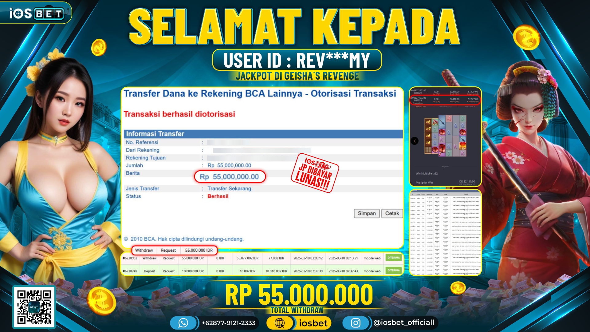 Bukti Pembayaran LUNAS SLOT GAME GACOR Rp.55.000.000,-