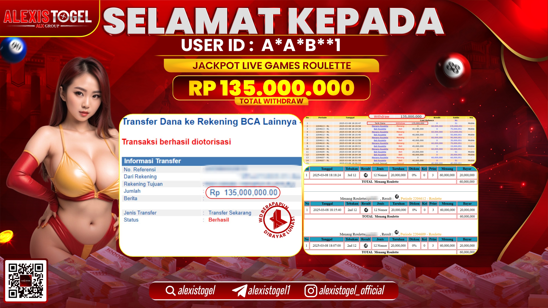 ALEXISTOGEL di LIVE GAMES ROULETTE RP.135.000.000 LUNAS