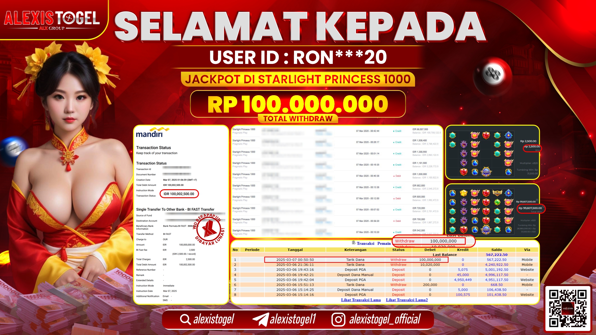 ALEXISTOGEL di SLOT STARLIGHT PRINCES RP.100.000.000 LUNAS