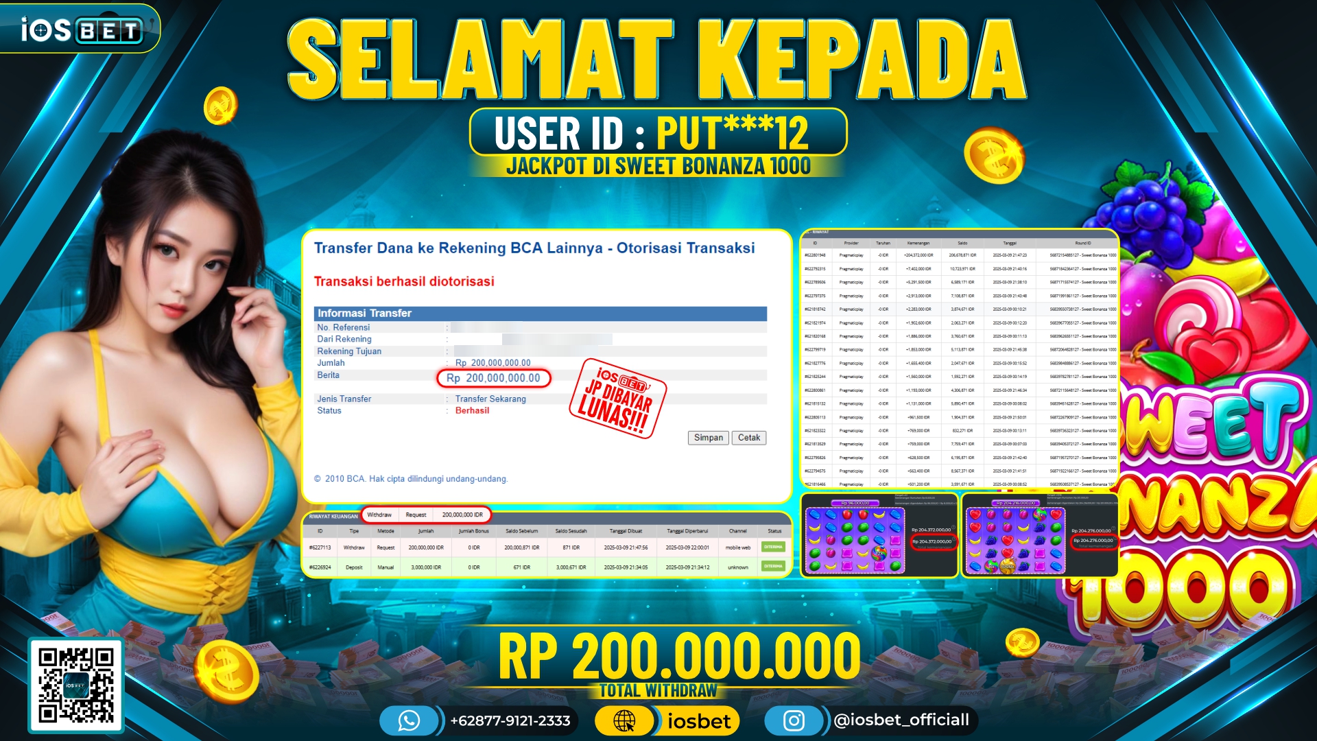 Bukti Pembayaran LUNAS SLOT GAME GACOR Rp.200.000.000,-