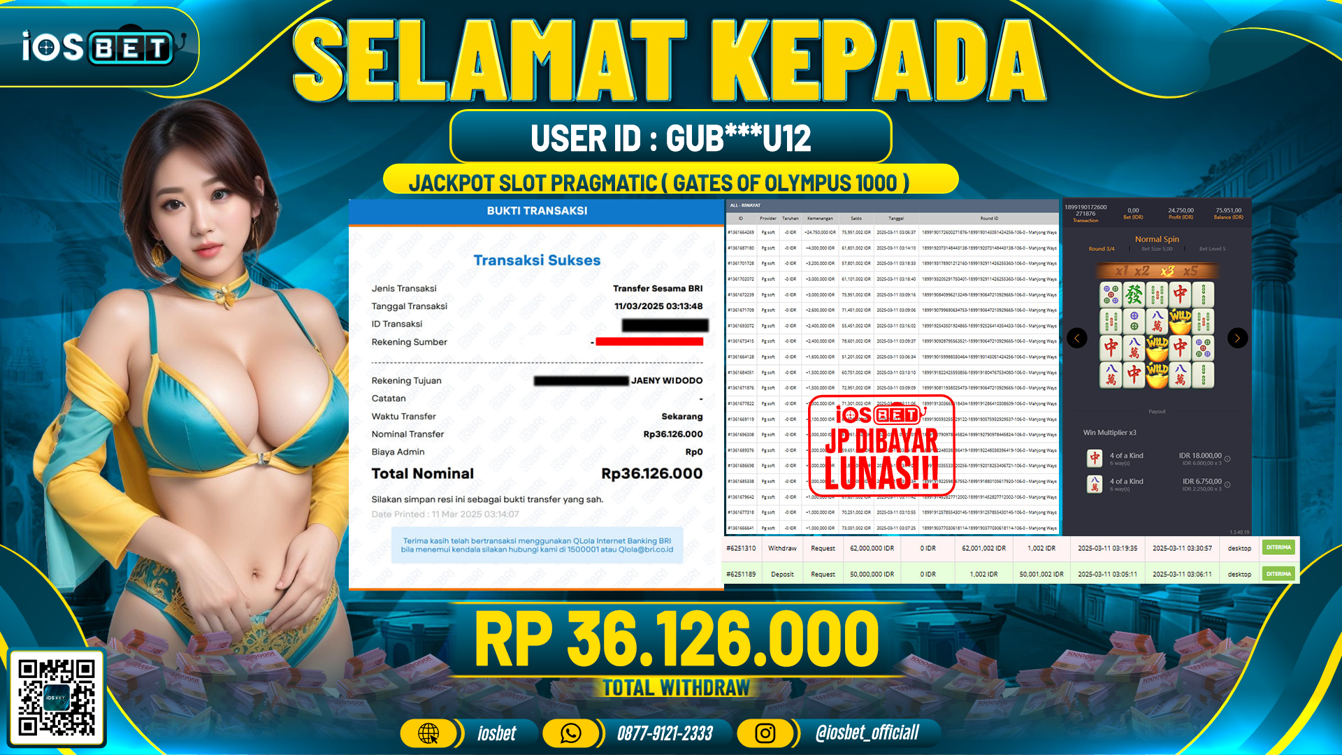 Bukti Pembayaran LUNAS DI SLOT GAME GACOR Rp36.126.000