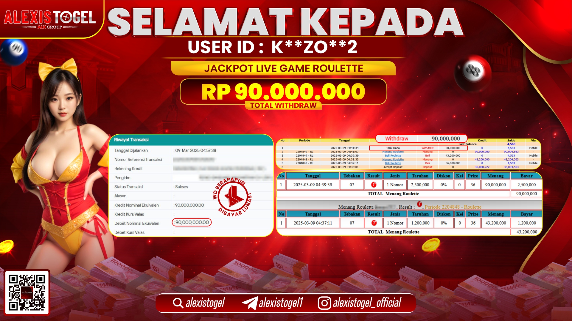 ALEXISTOGEL di LIVE GAME ROULETTE RP.90.000.000 LUNAS