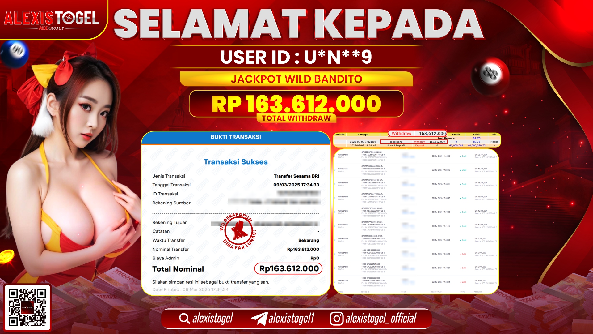 ALEXISTOGEL di SLOT WILD BANDITO RP.163.612.000 LUNAS