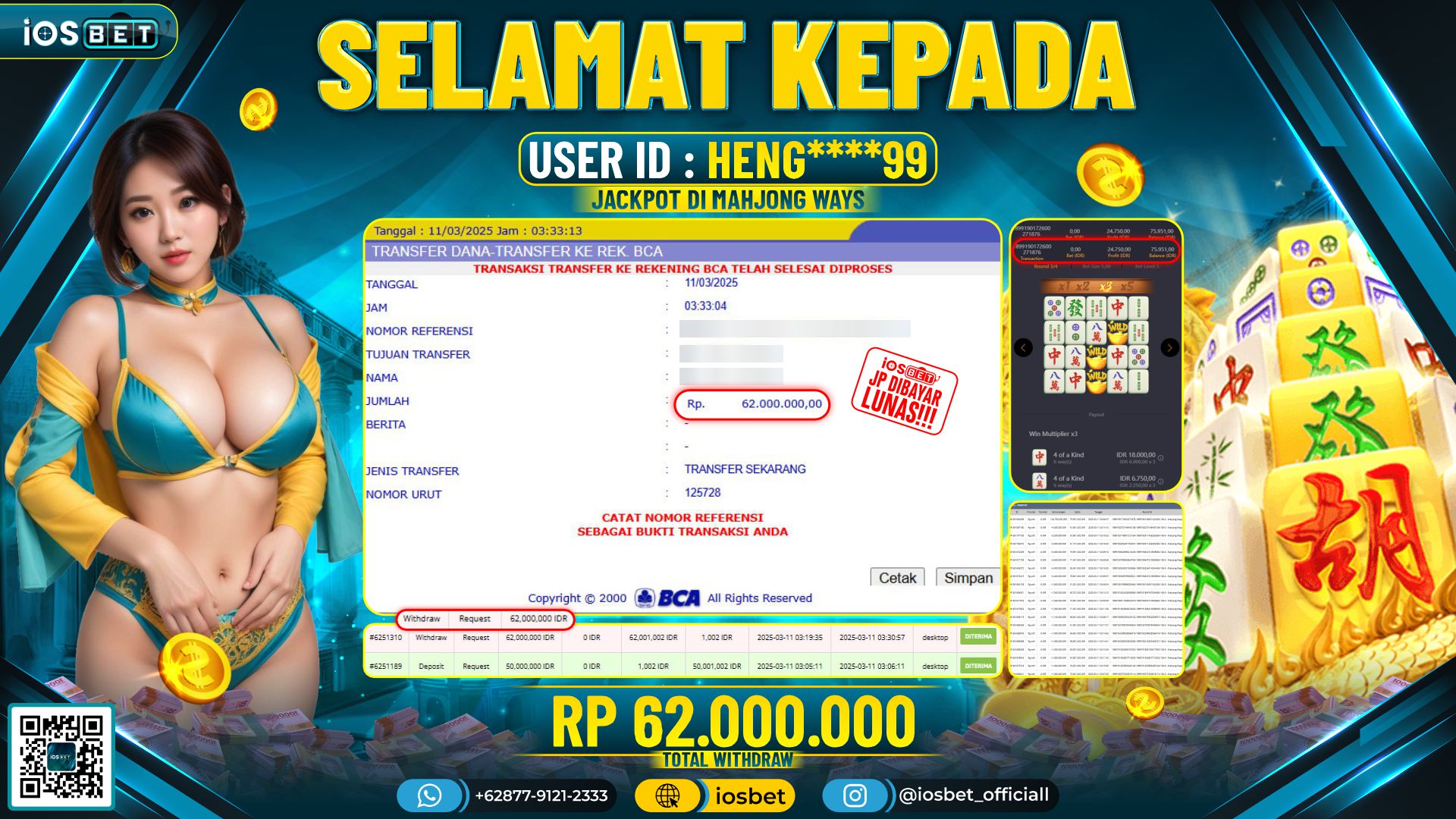 Bukti Pembayaran LUNAS DI SLOT GAME GACOR Rp62.000.000