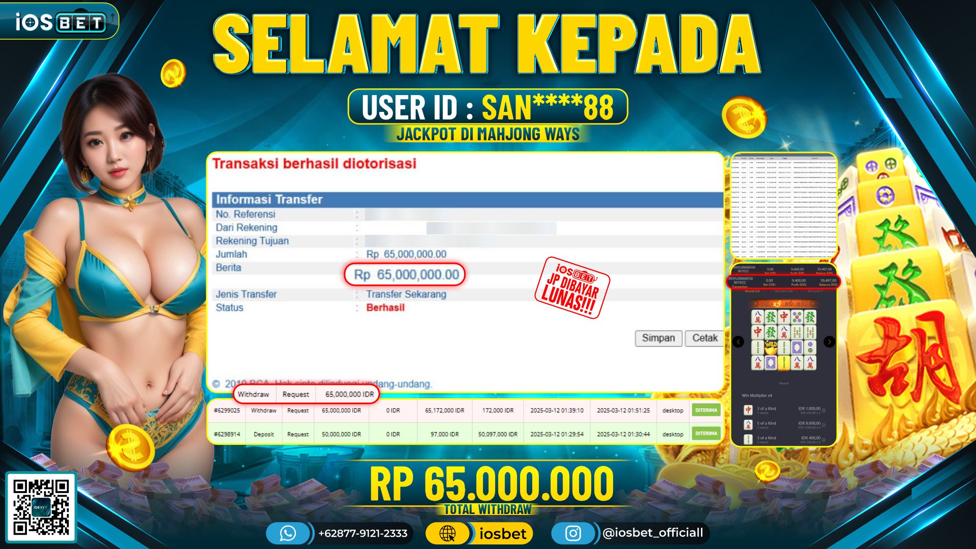 Bukti Pembayaran LUNAS DI SLOT GAME GACOR Rp.65.000.000