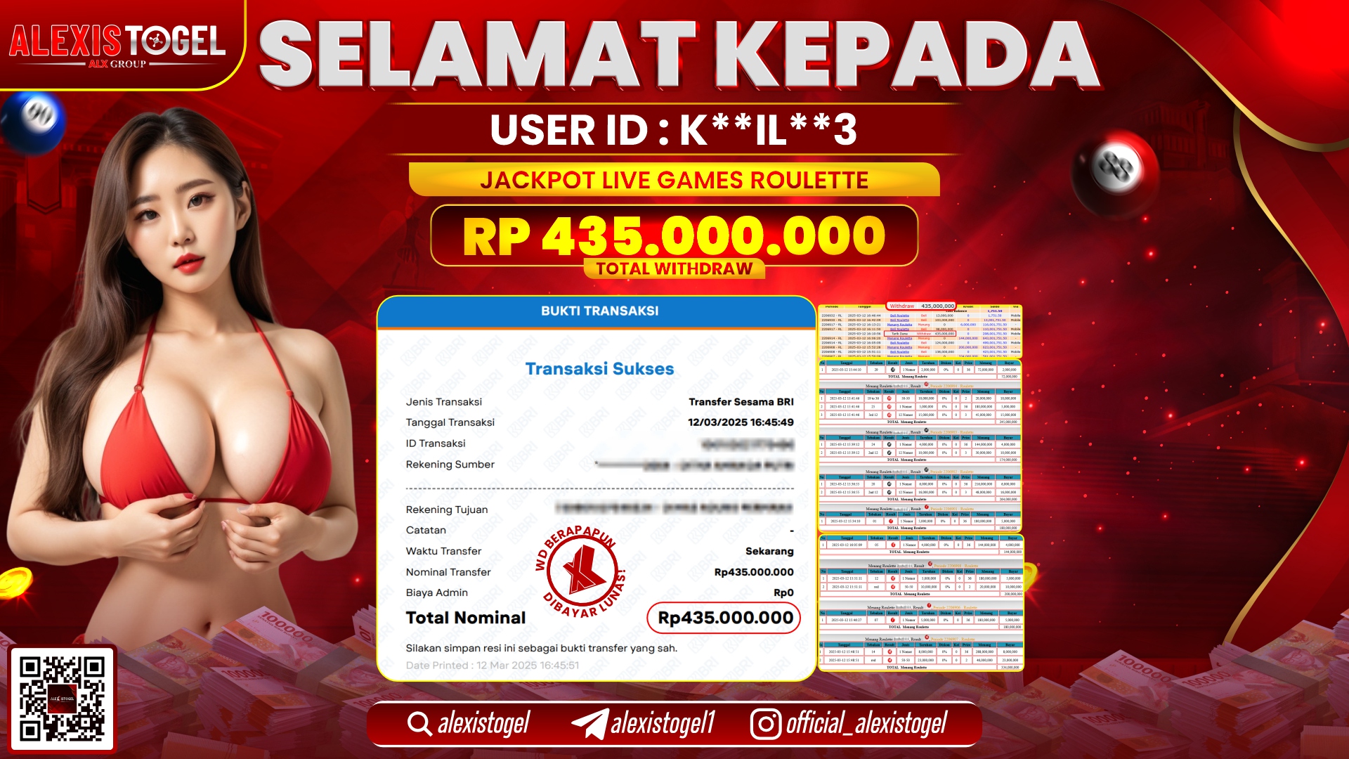 ALEXISTOGEL di LIVE GAMES ROULETTE RP.435.000.000 LUNAS