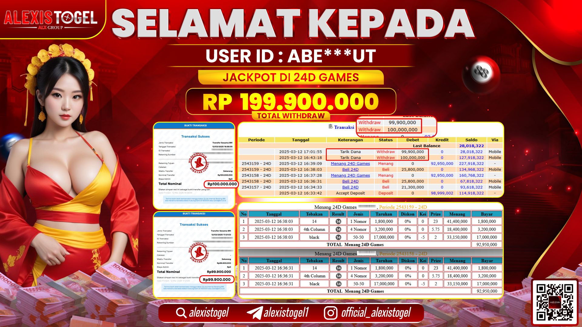 ALEXISTOGEL di CASINO 24D GAMES RP.199.900.000 LUNAS