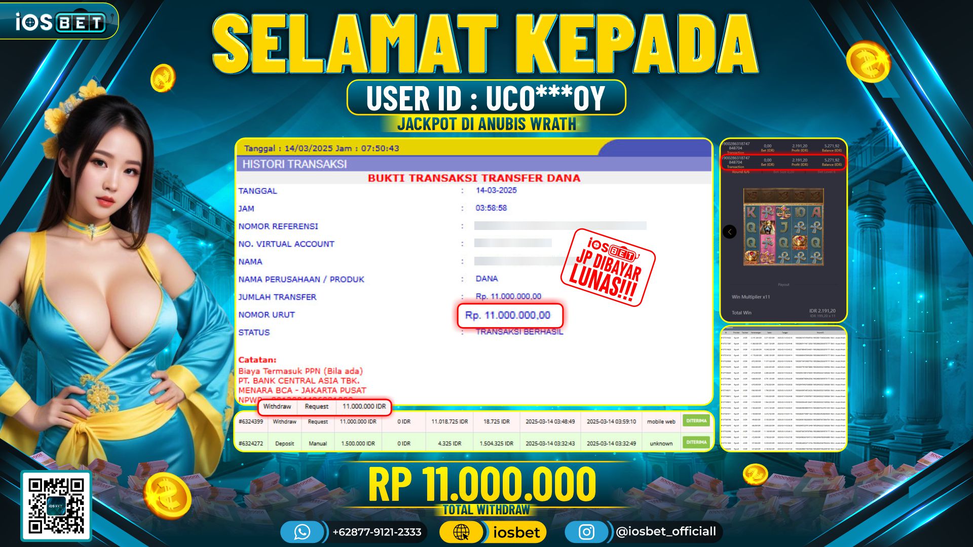 Bukti Pembayaran LUNAS SLOT GAME GACOR  Rp.11.000.000