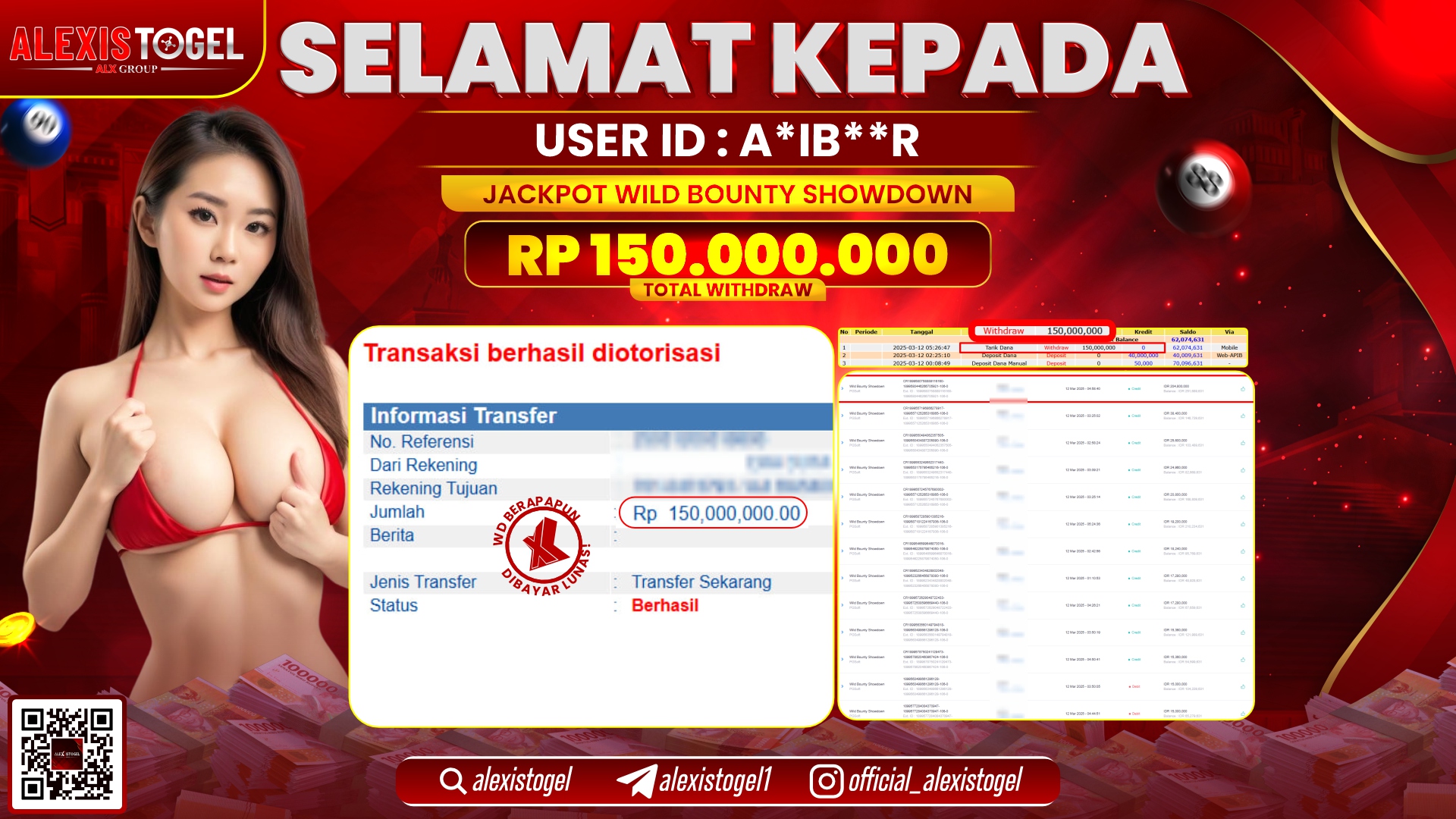 ALEXISTOGEL di SLOT WILD BOUNTY RP.150.000.000 LUNAS