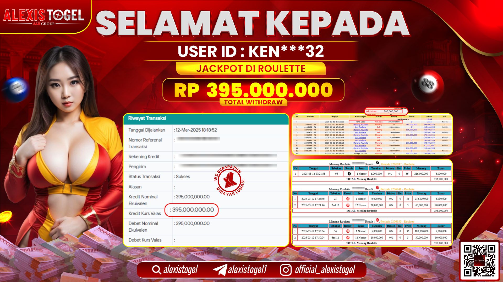 ALEXISTOGEL di CASINO ROULETTE RP.395.000.000 LUNAS